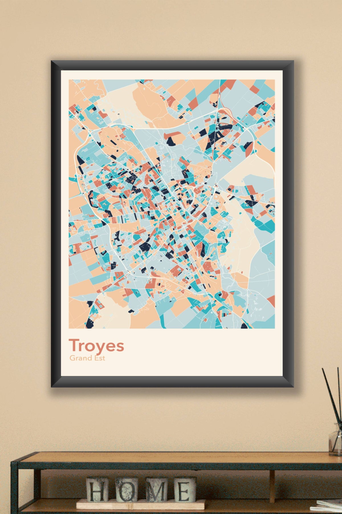 Plan de Troyes coloré - Carte personnalisée