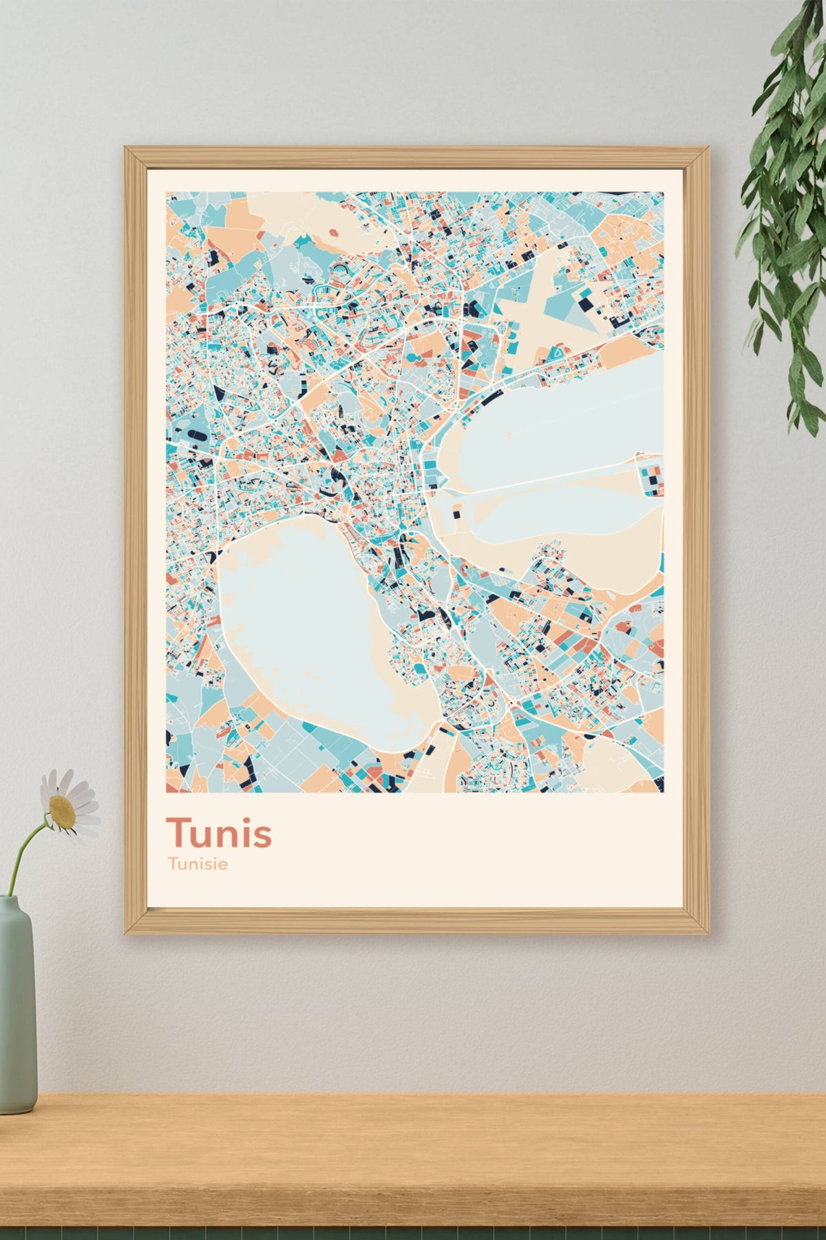 Plan de Tunis coloré - Carte personnalisée
