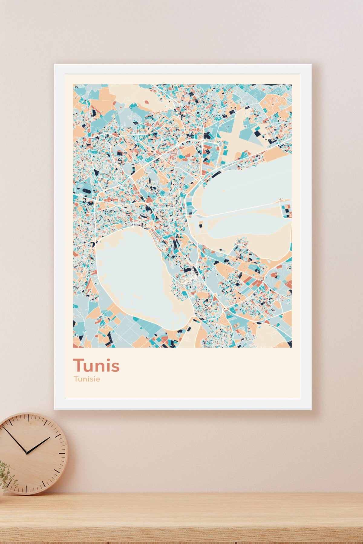 Plan de Tunis coloré - Carte personnalisée
