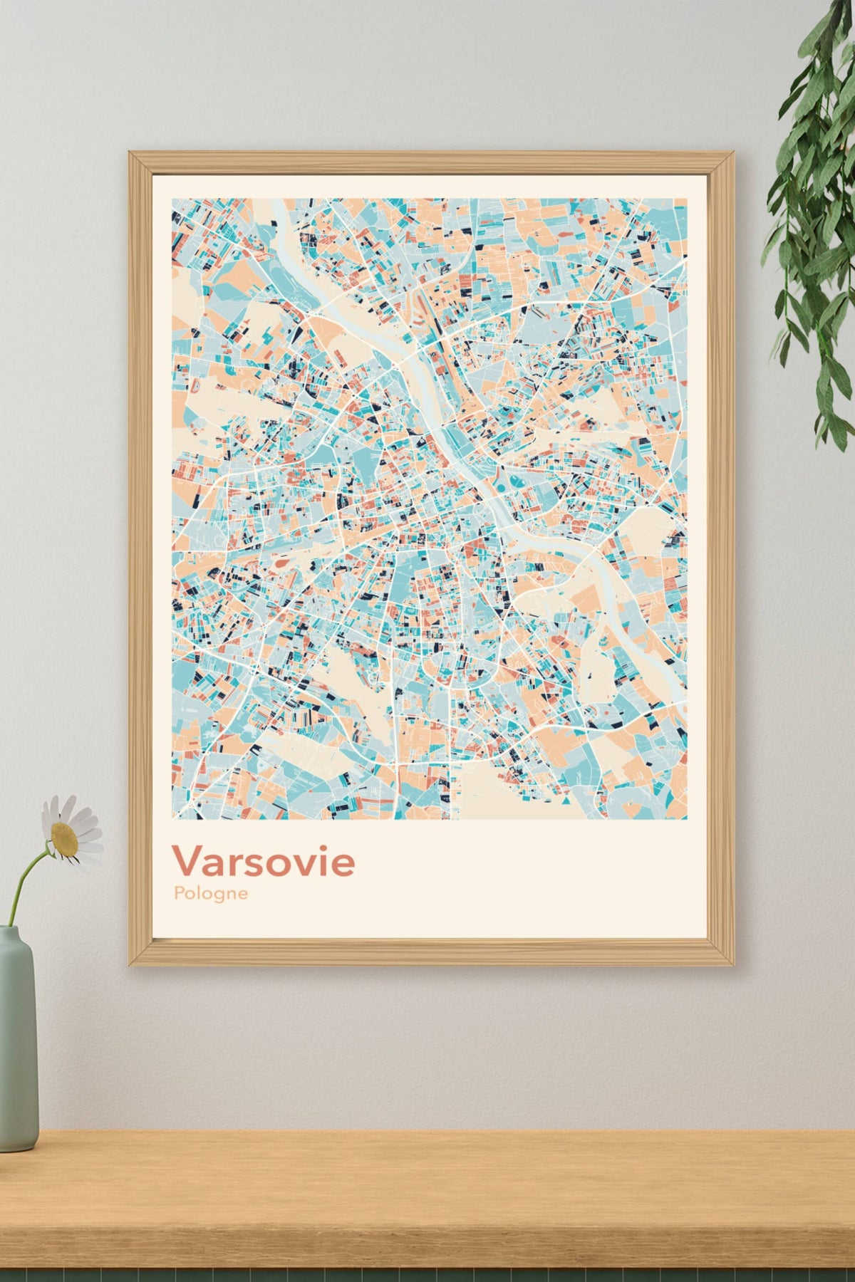 Plan de Varsovie coloré - Carte personnalisée