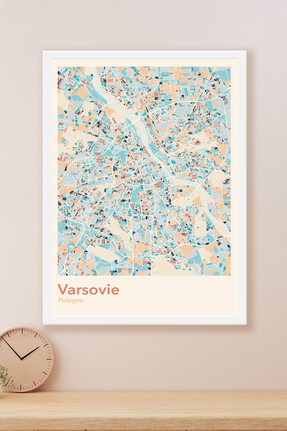 Plan de Varsovie coloré - Carte personnalisée