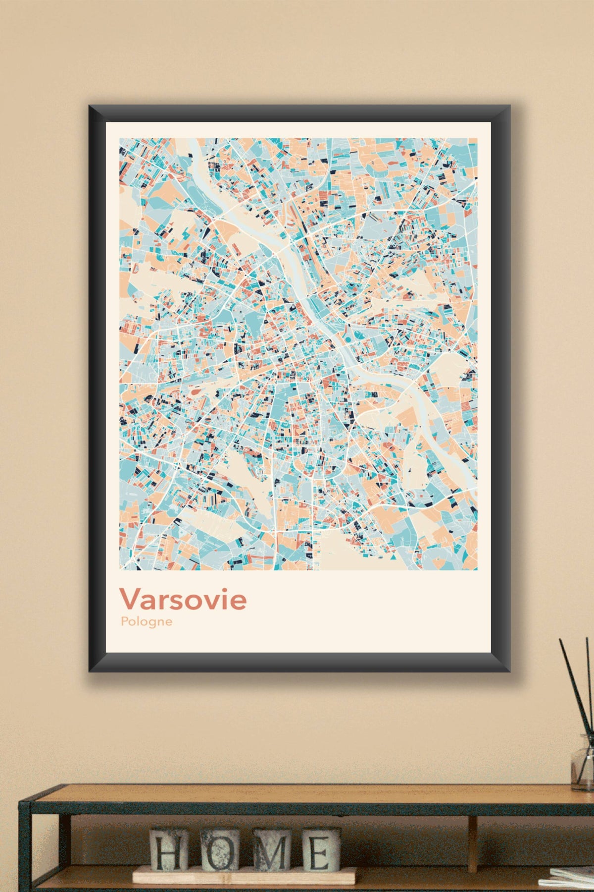 Plan de Varsovie coloré - Carte personnalisée
