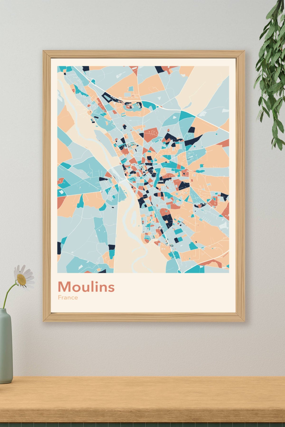 Plan de Moulins coloré - Carte personnalisée