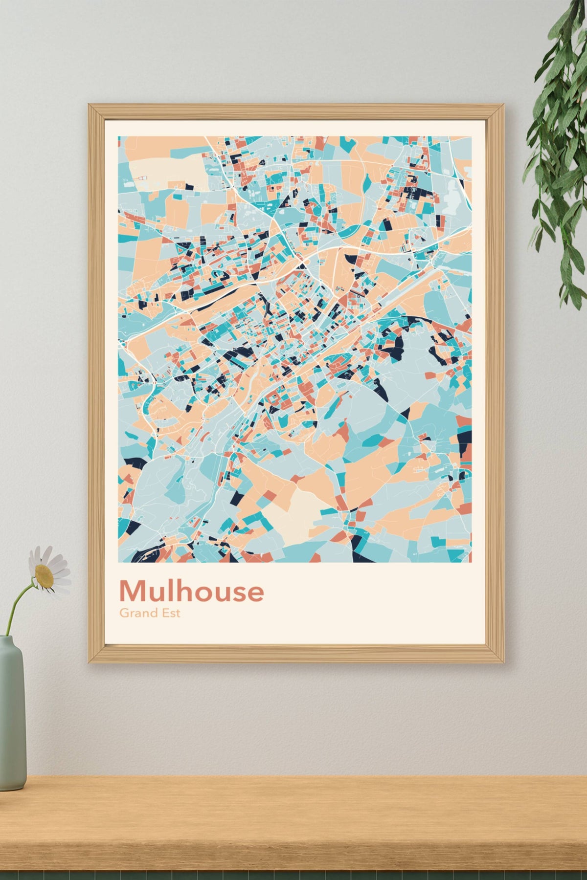 Plan de Mulhouse coloré - Carte personnalisée