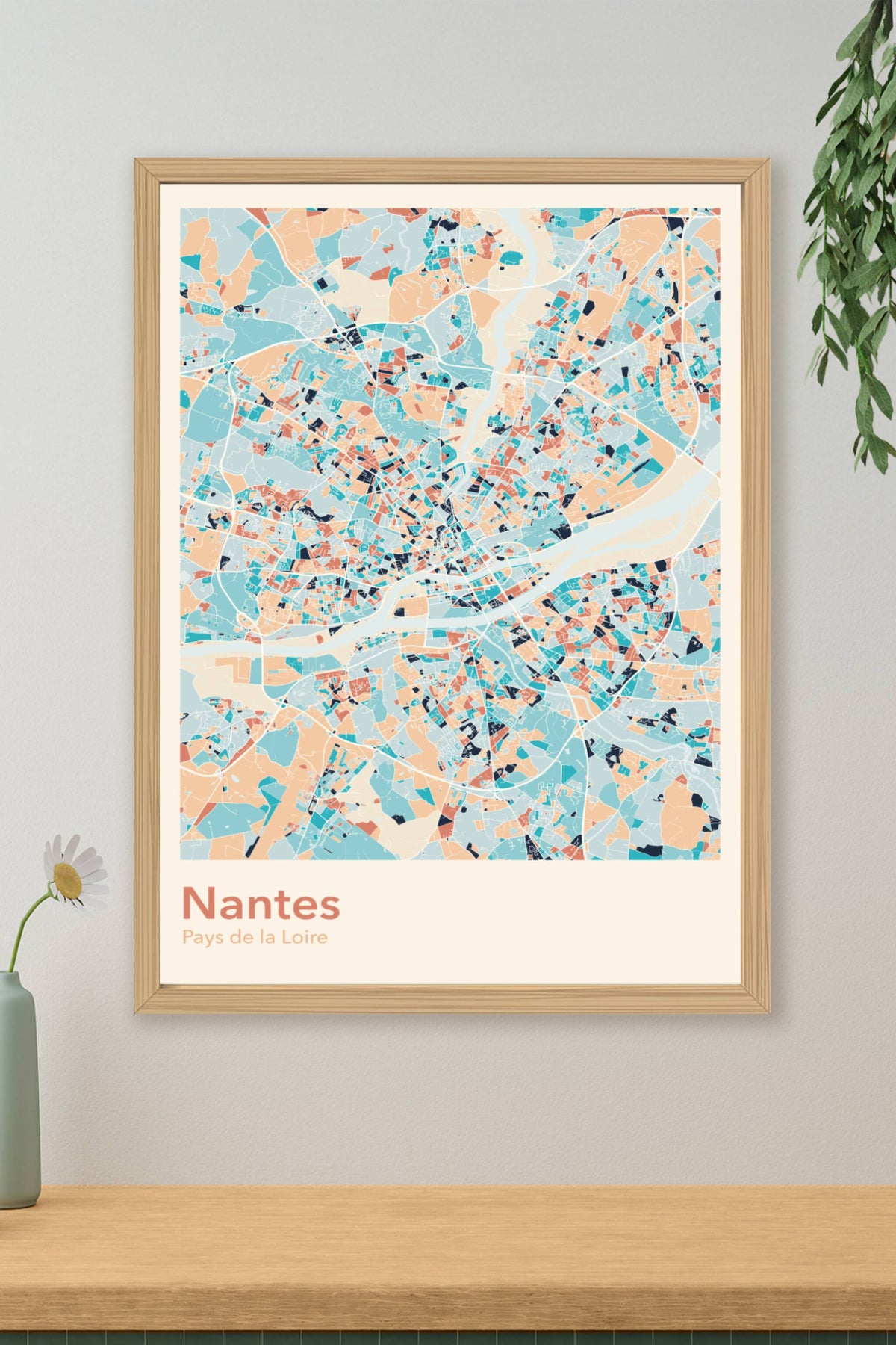 Plan de Nantes coloré - Carte personnalisée