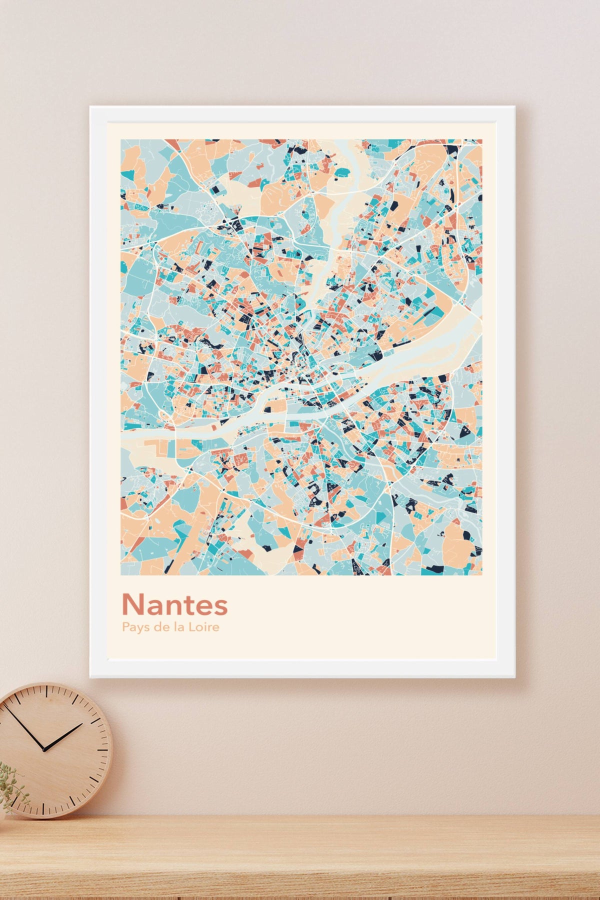 Plan de Nantes coloré - Carte personnalisée