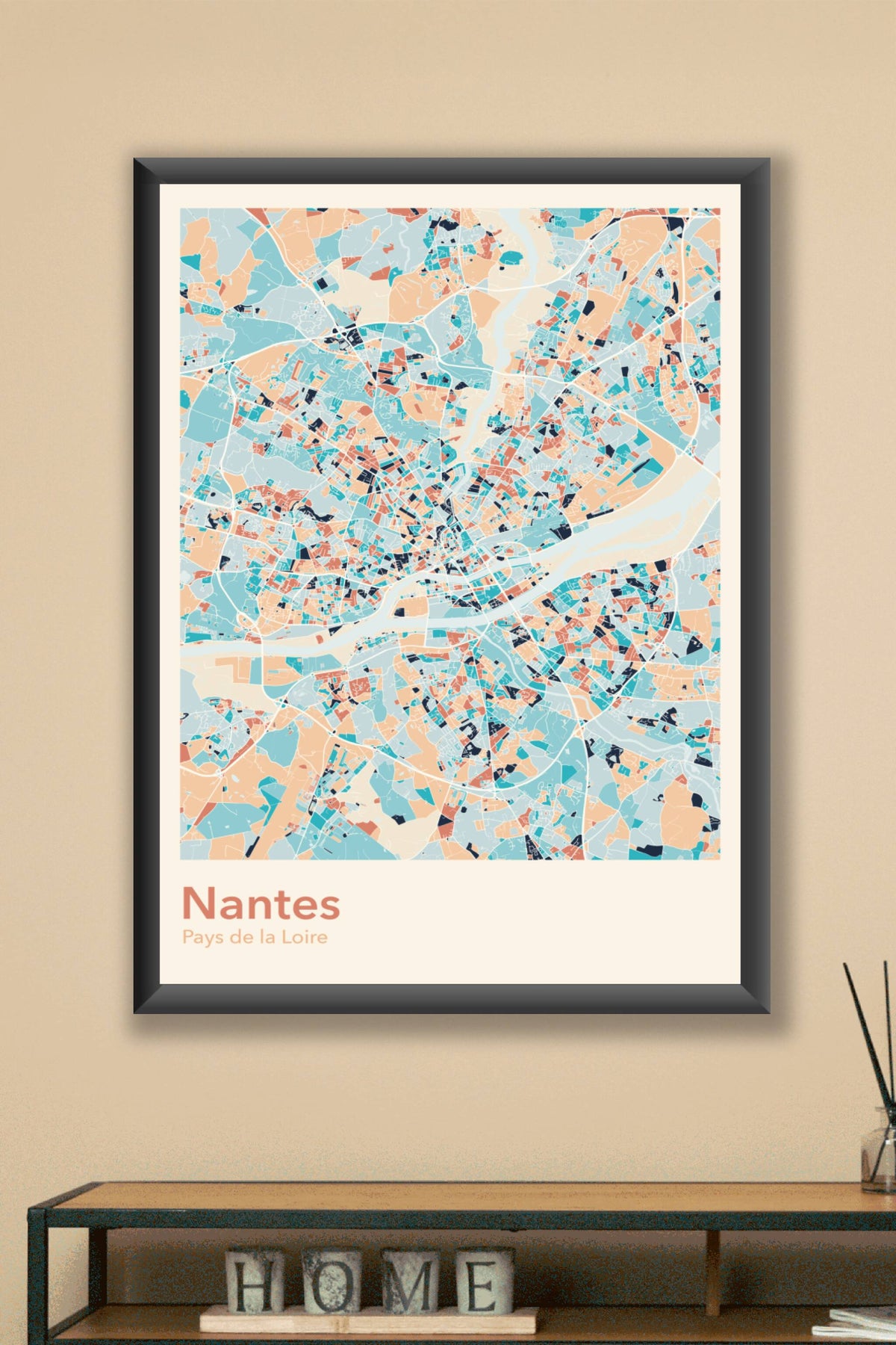 Plan de Nantes coloré - Carte personnalisée