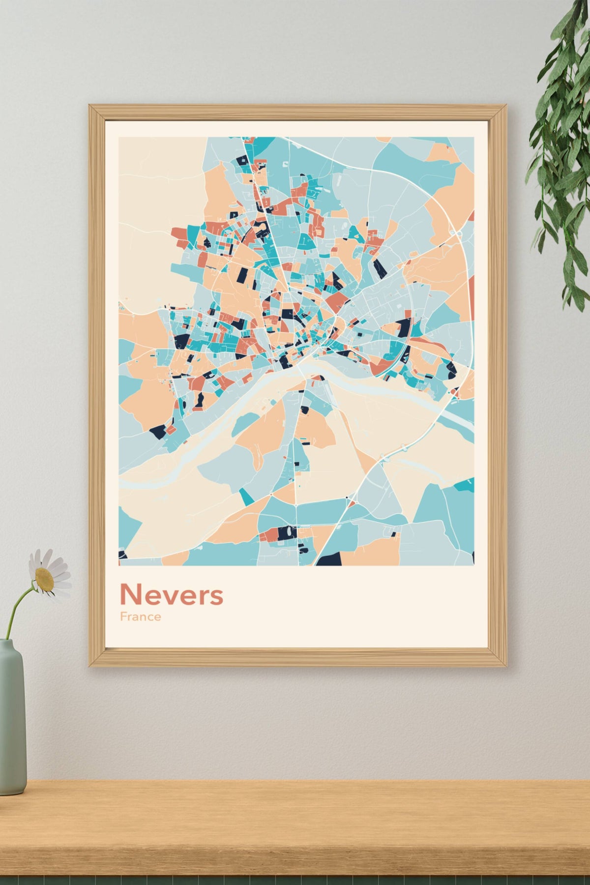 Plan de Nevers coloré - Carte personnalisée