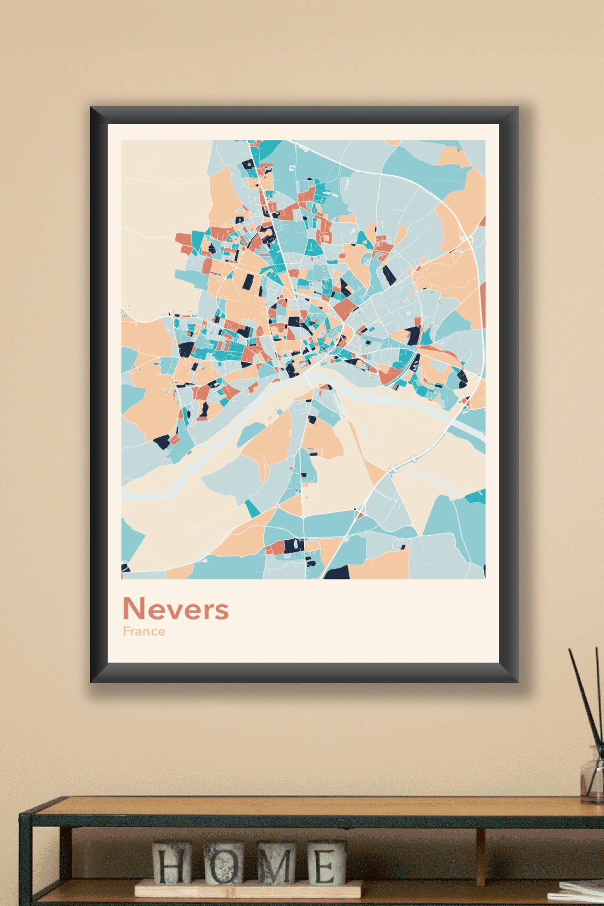 Plan de Nevers coloré - Carte personnalisée