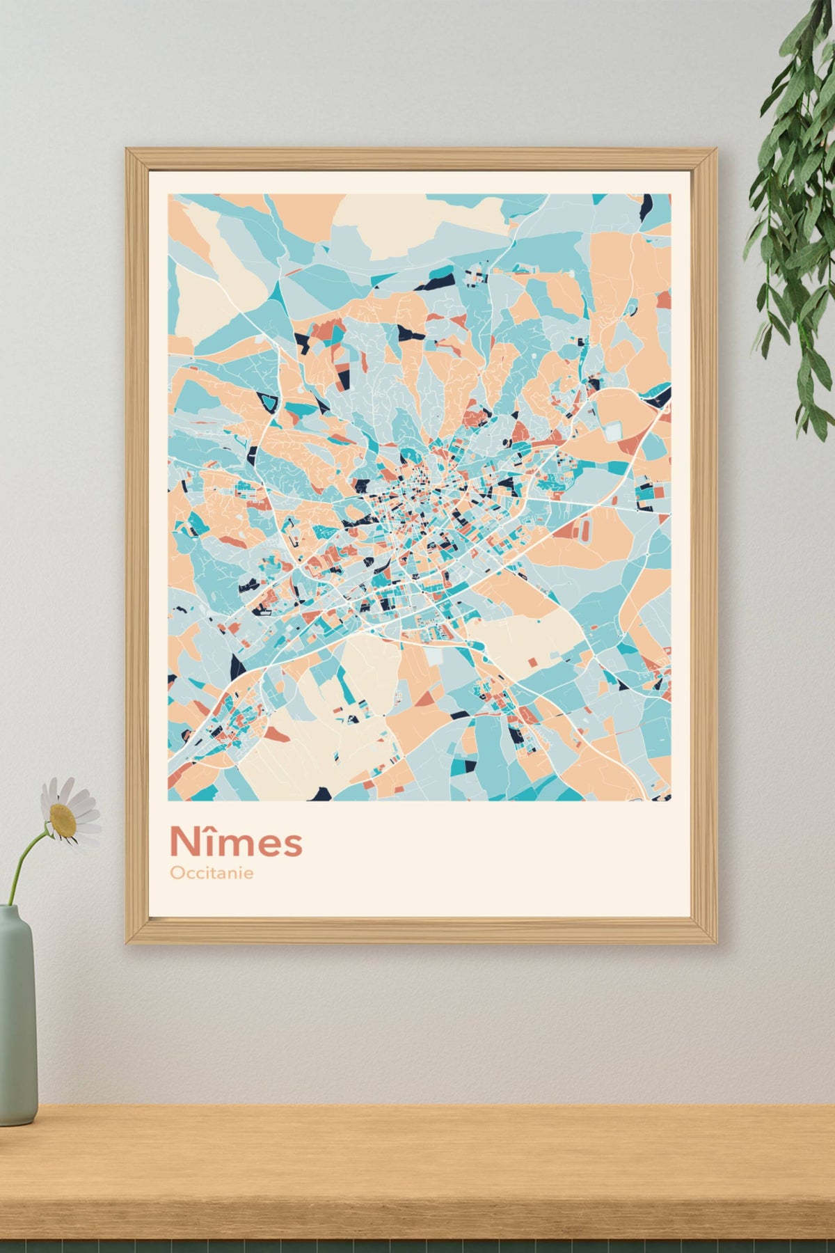 Plan de Nîmes coloré - Carte personnalisée