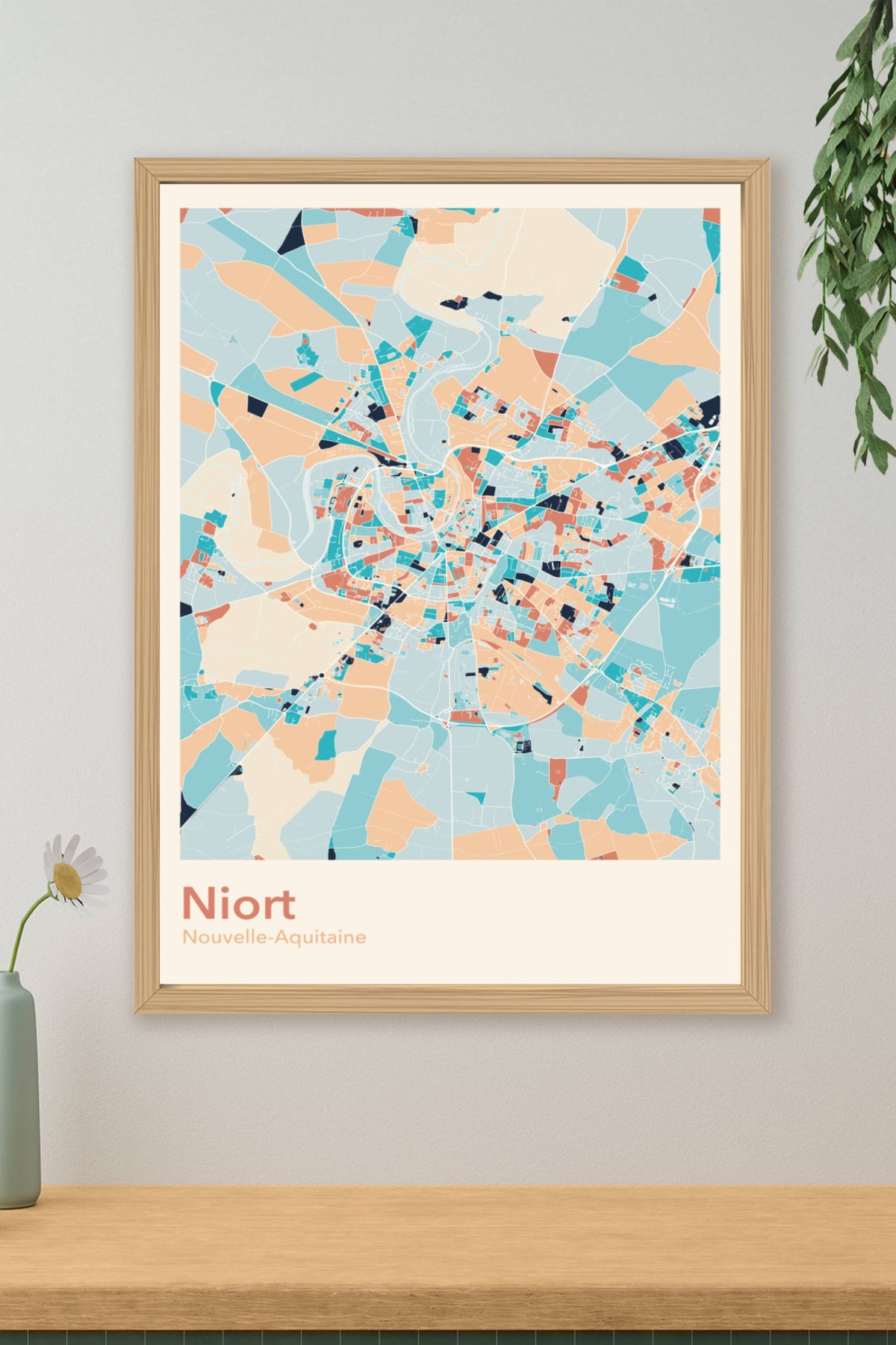 Plan de Niort coloré - Carte personnalisée