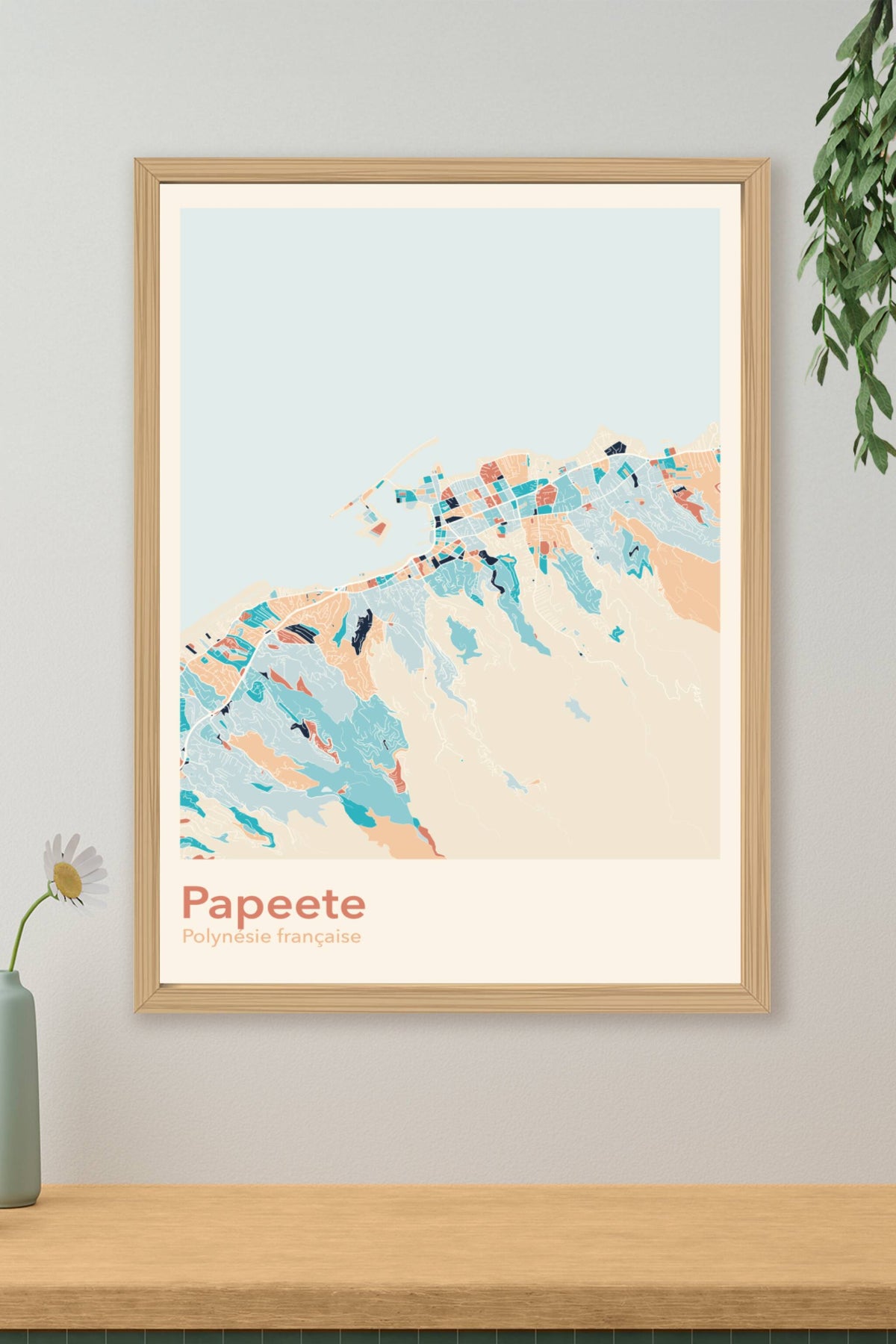 Plan de Papeete coloré - Carte personnalisée