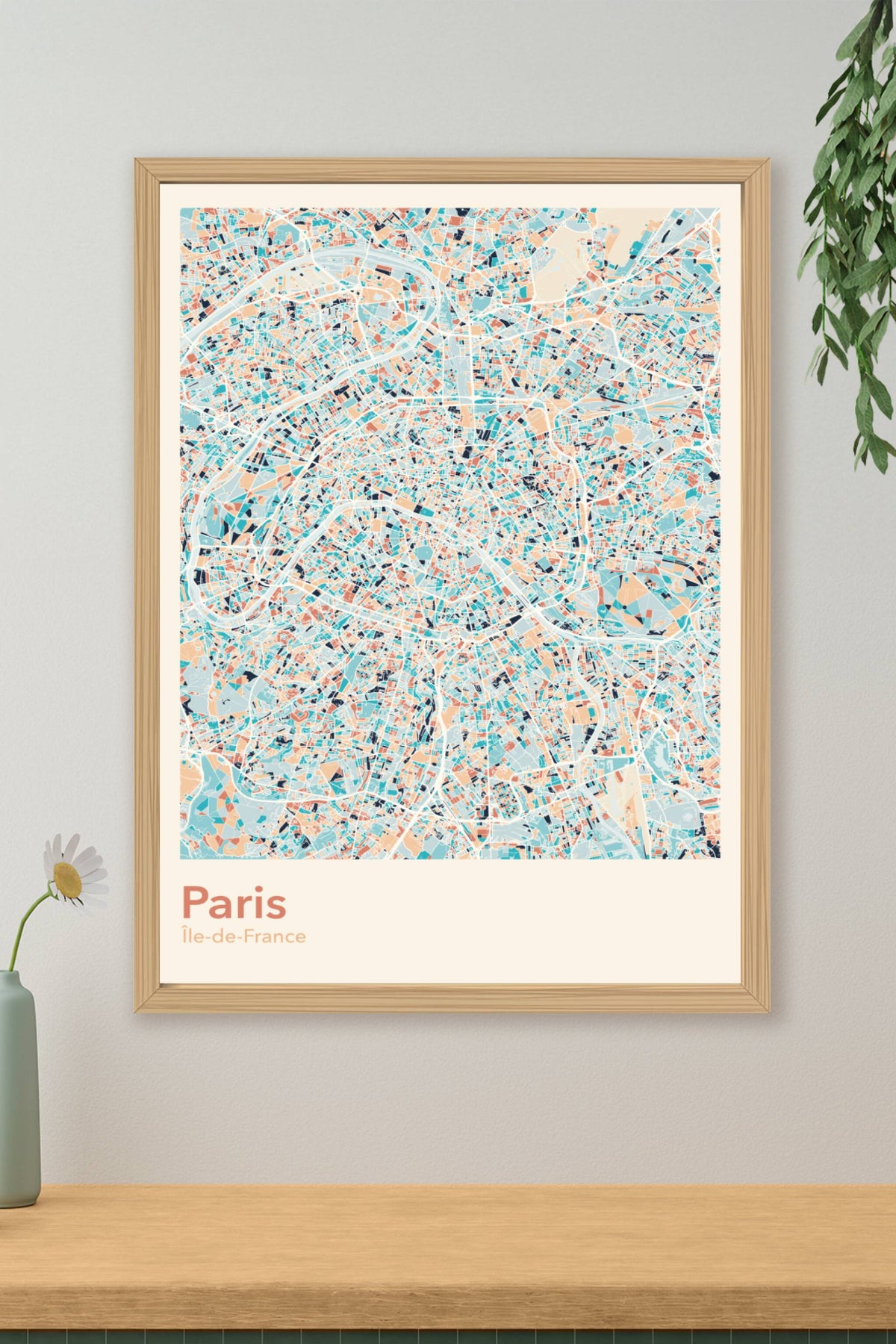 Plan de Paris coloré - Carte personnalisée