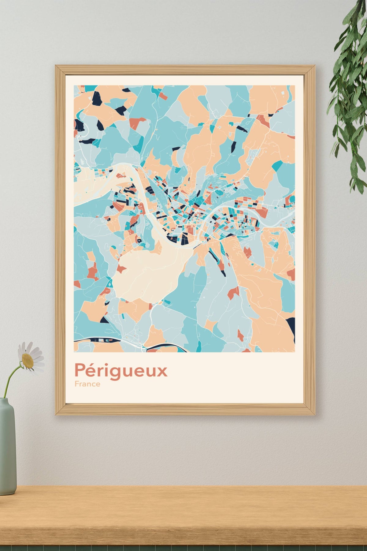 Plan de Périgueux coloré - Carte personnalisée