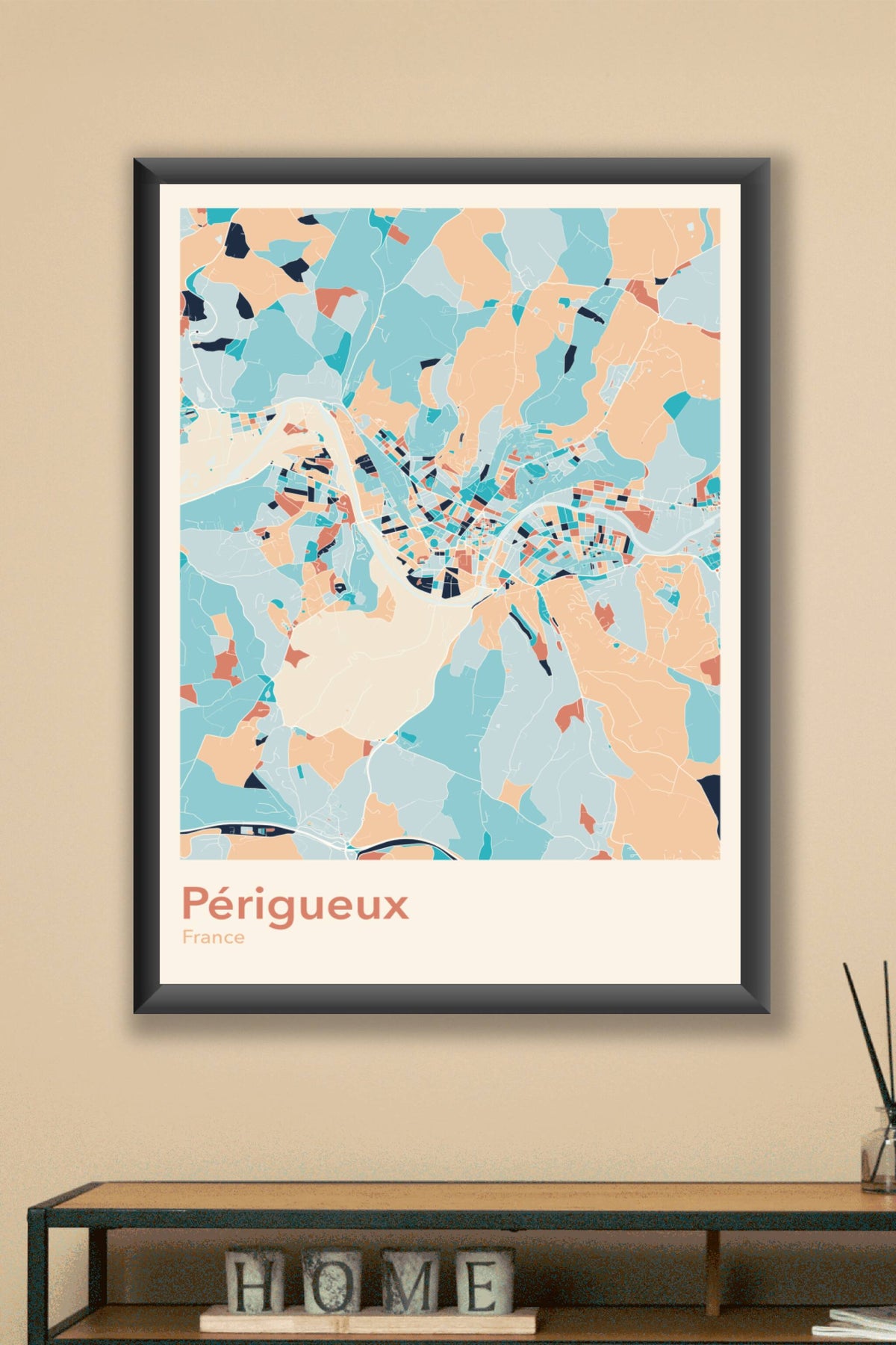 Plan de Périgueux coloré - Carte personnalisée