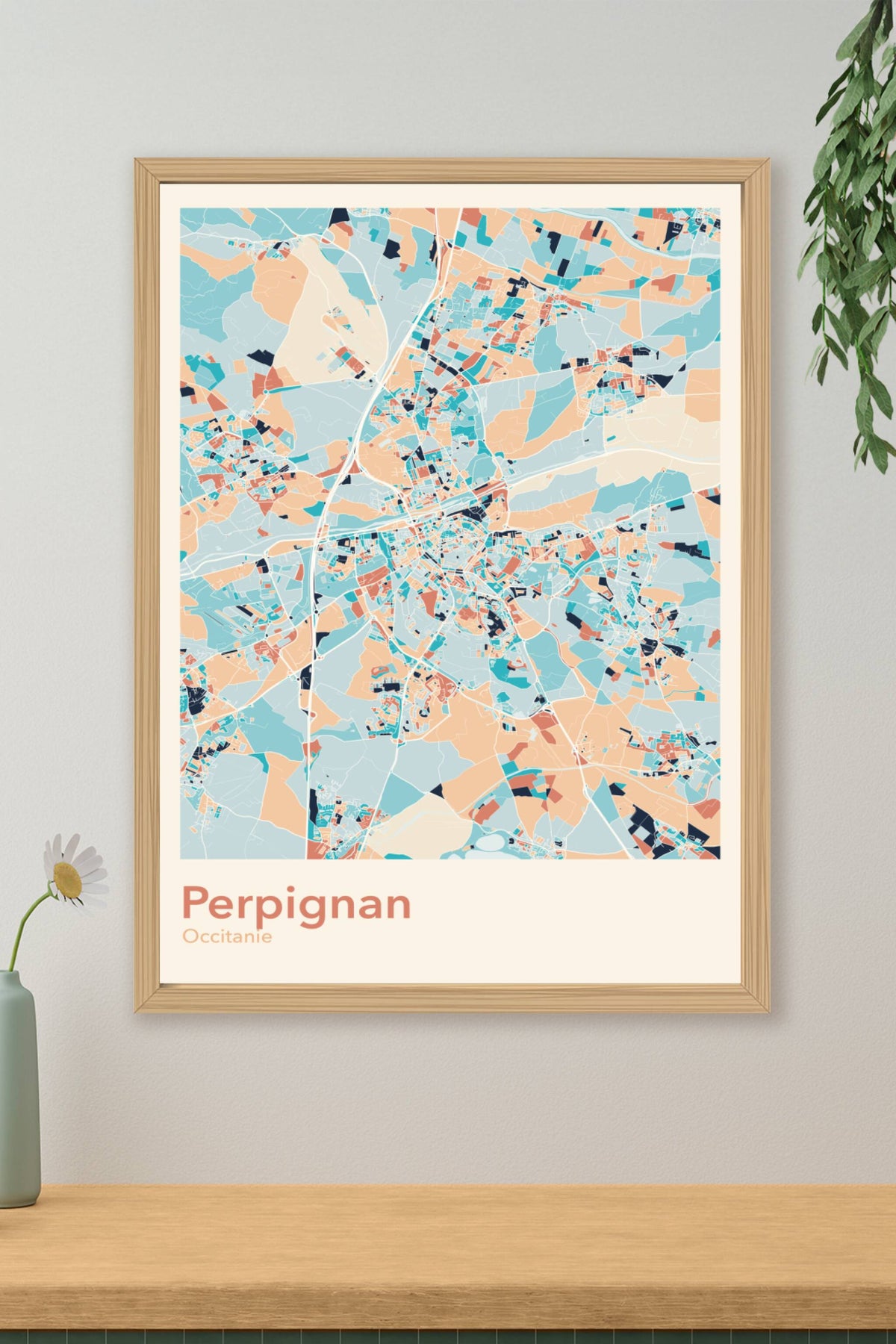 Plan de Perpignan coloré - Carte personnalisée