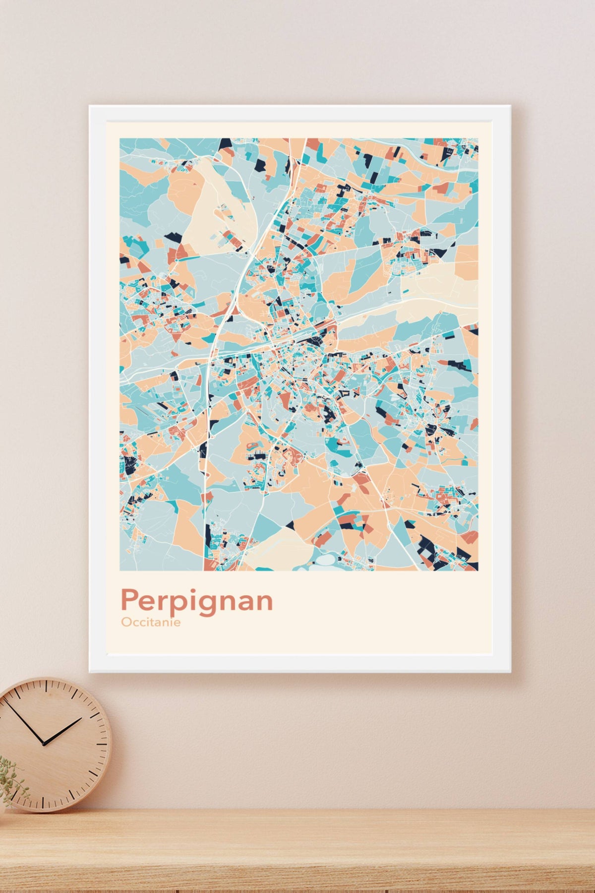 Plan de Perpignan coloré - Carte personnalisée