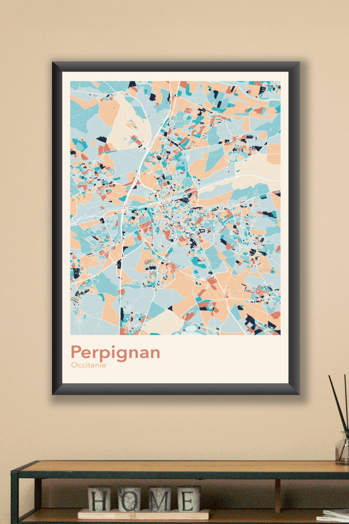 Plan de Perpignan coloré - Carte personnalisée
