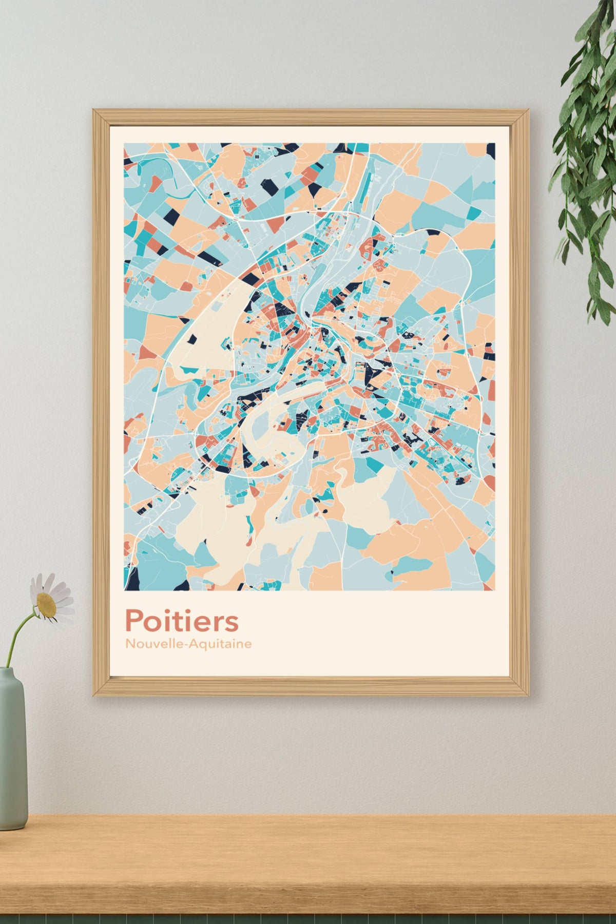 Plan de Poitiers coloré - Carte personnalisée