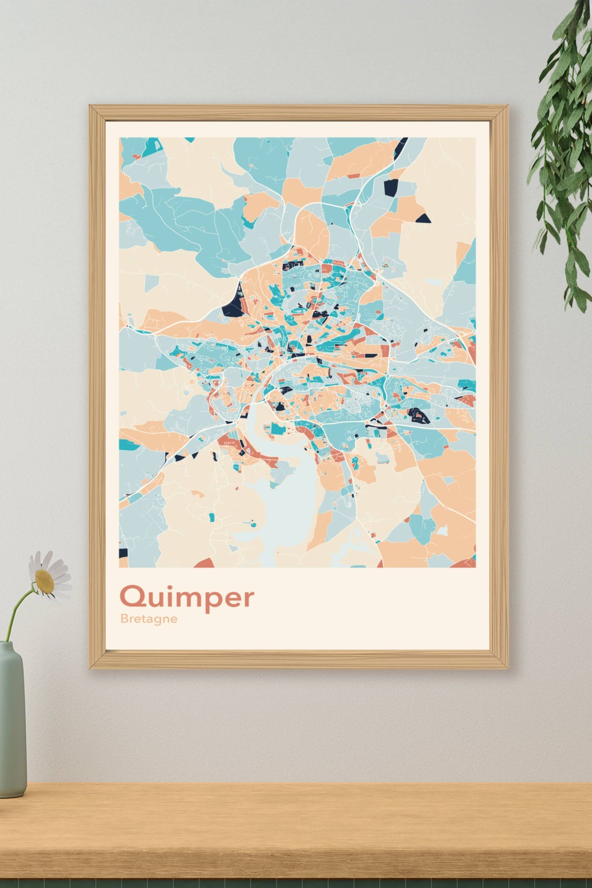 Plan de Quimper coloré - Carte personnalisée