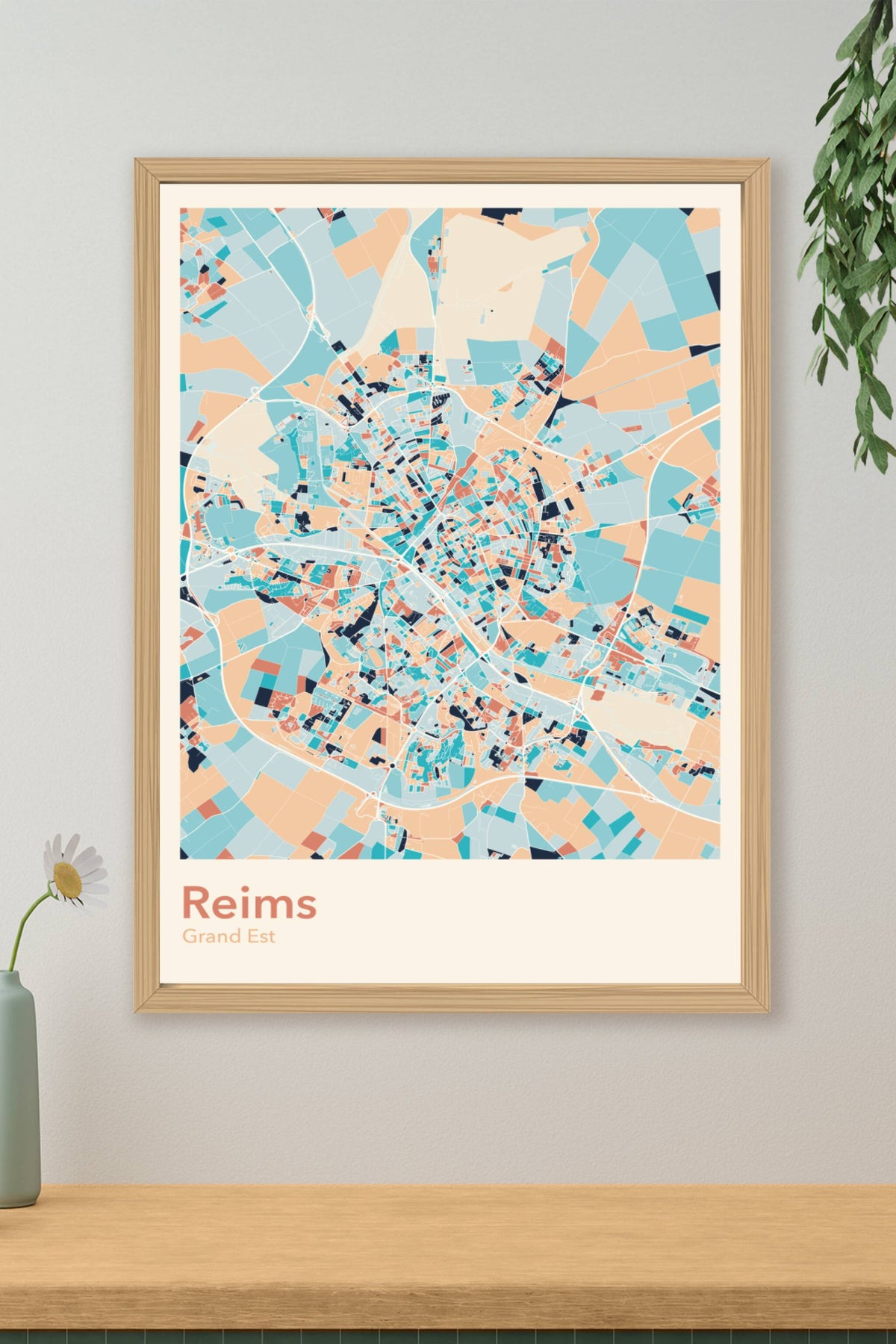 Plan de Reims coloré - Carte personnalisée