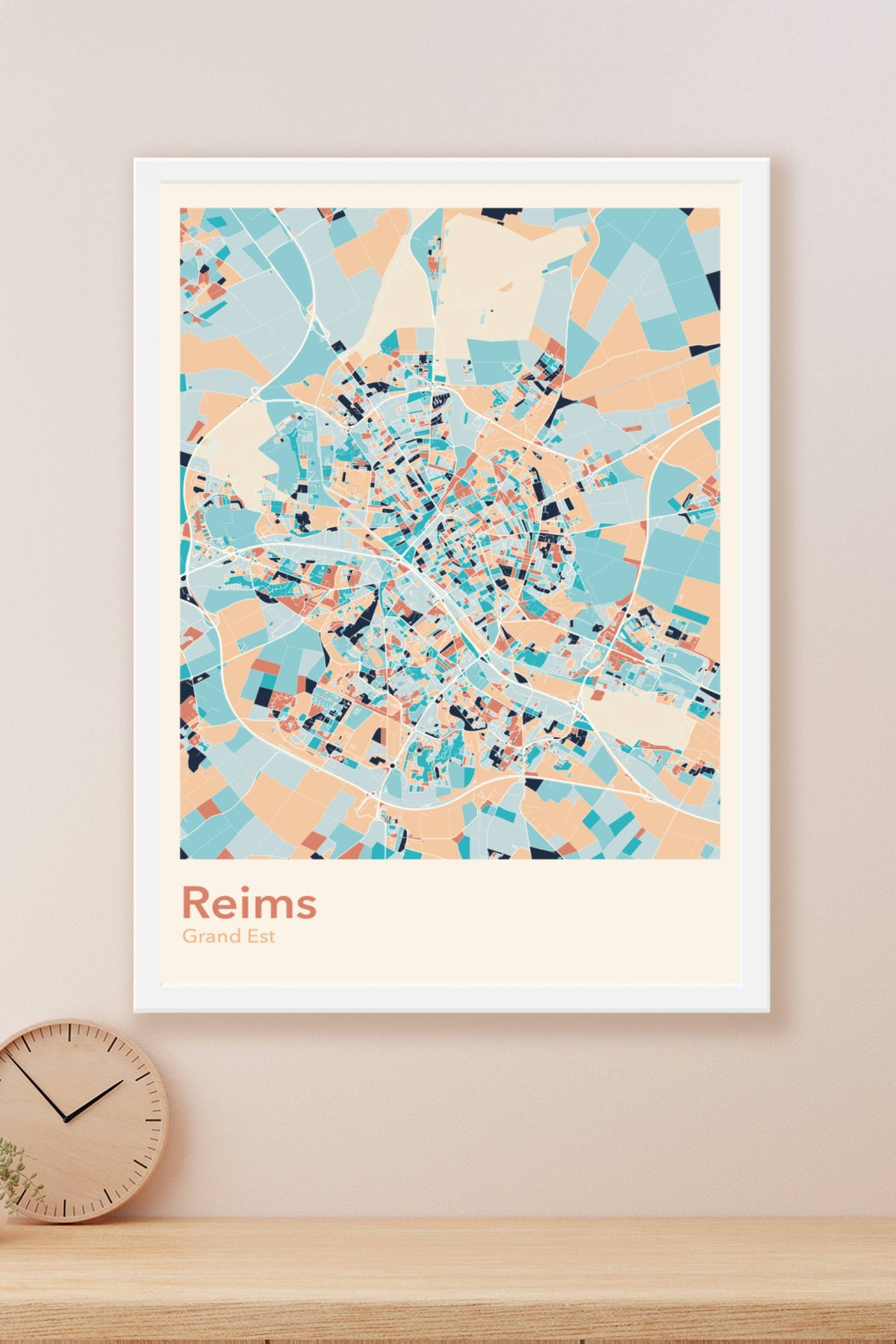 Plan de Reims coloré - Carte personnalisée