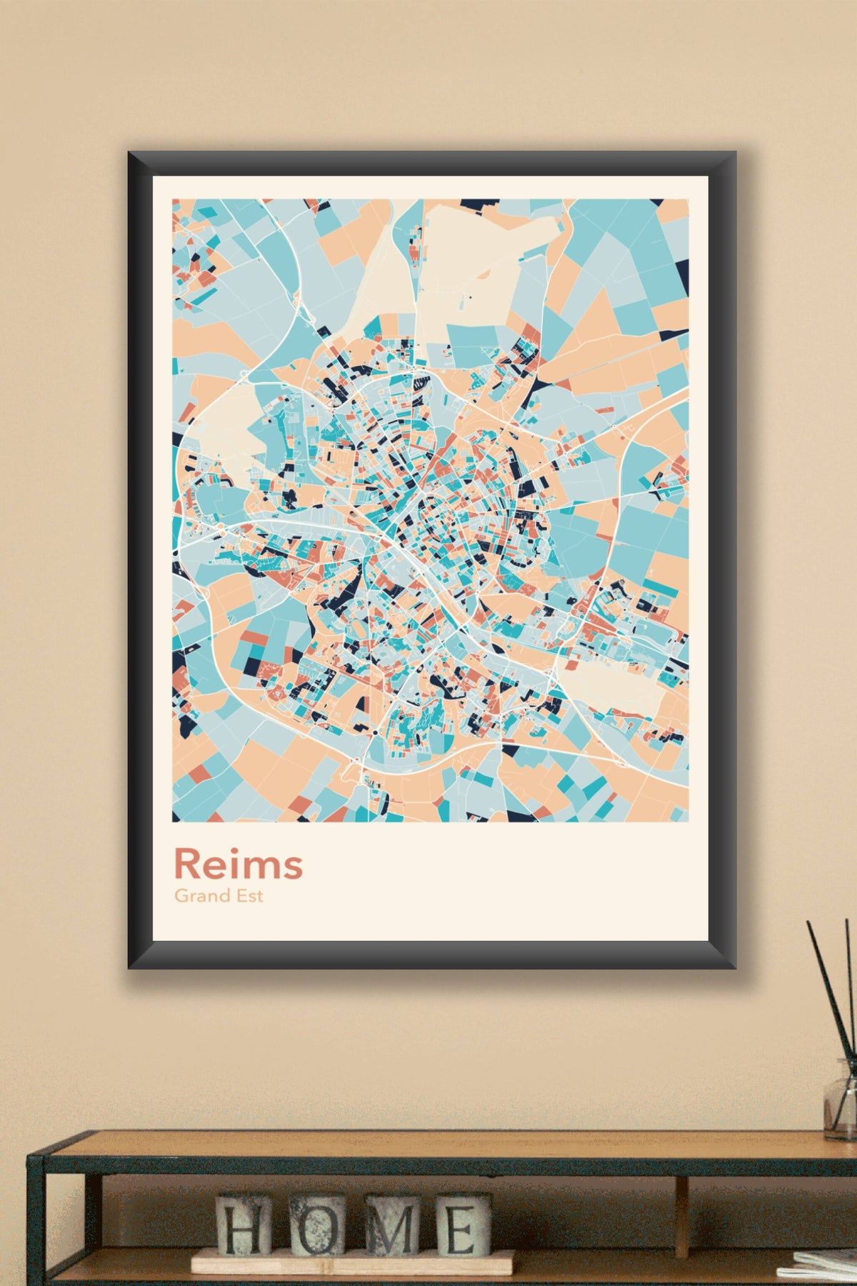 Plan de Reims coloré - Carte personnalisée