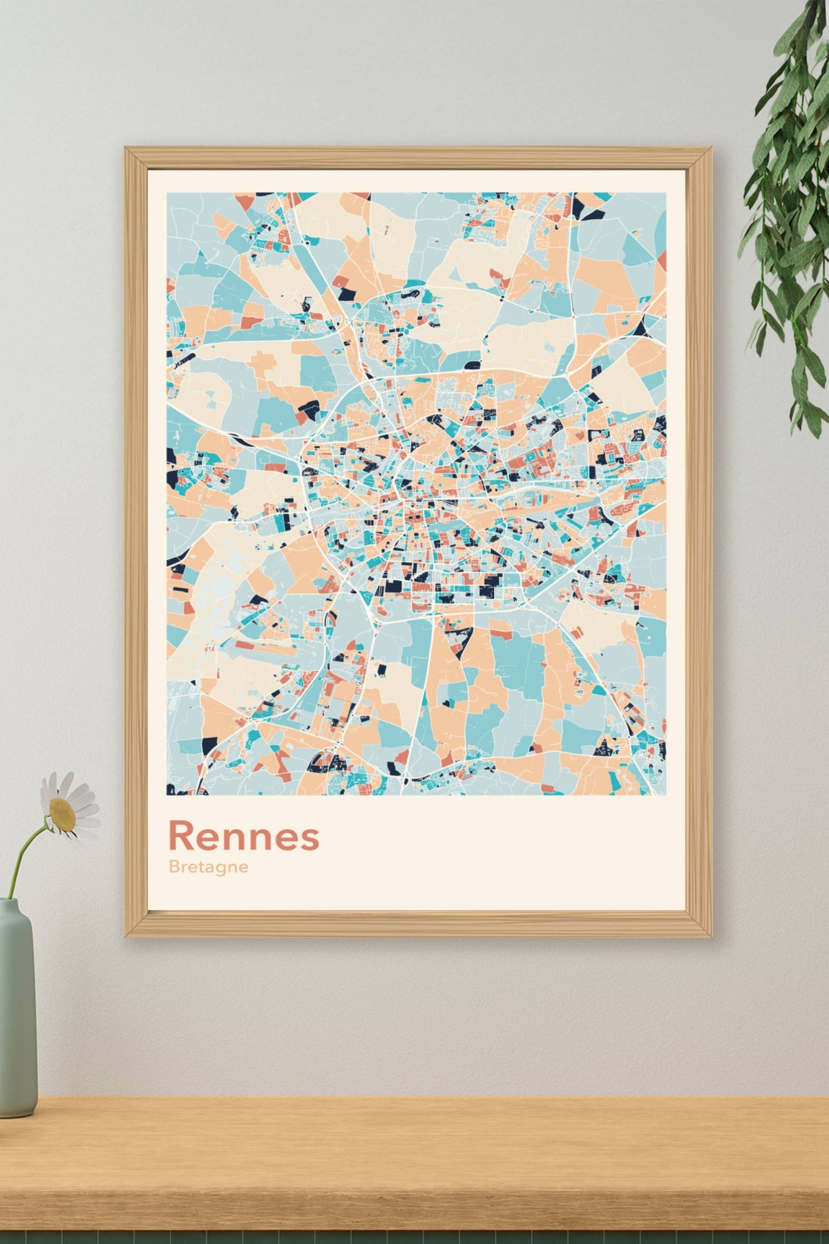 Plan de Rennes coloré - Carte personnalisée
