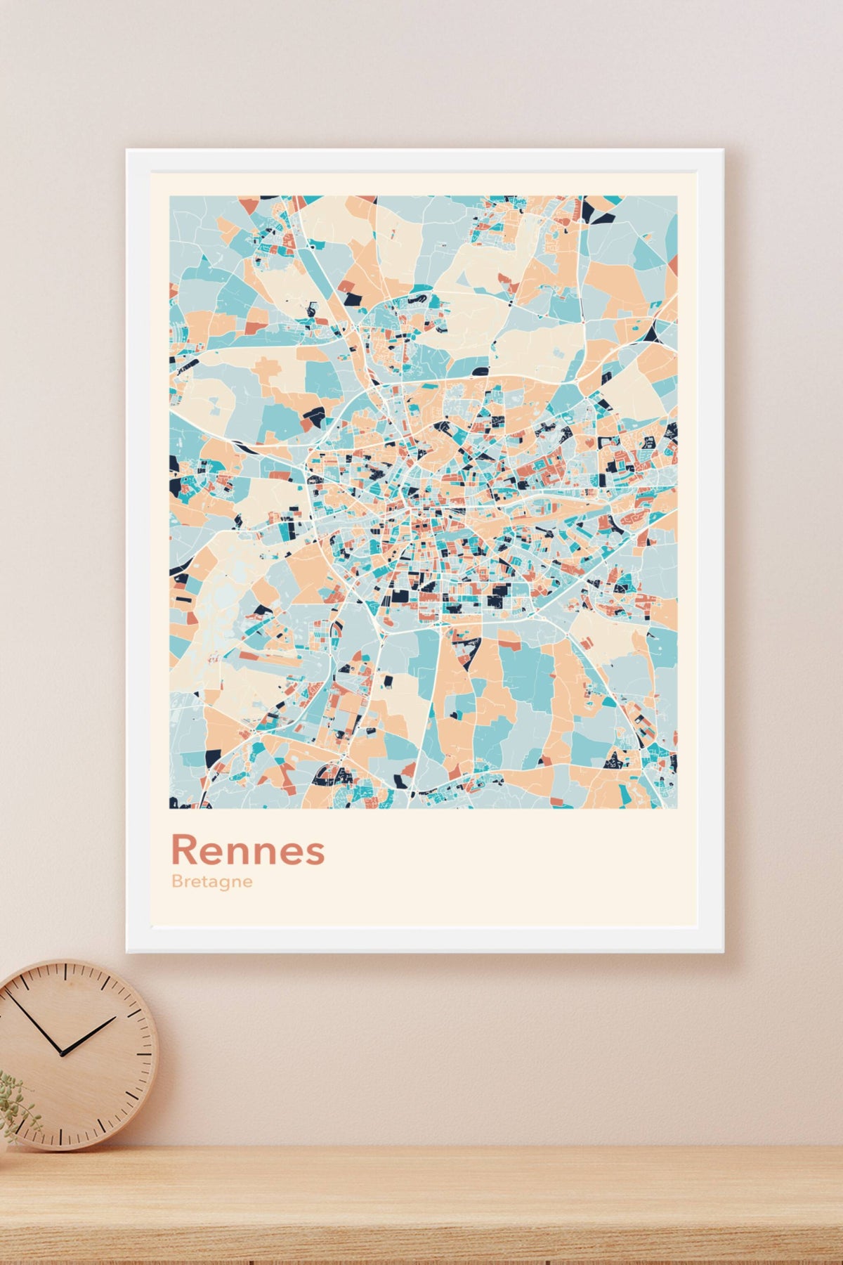 Plan de Rennes coloré - Carte personnalisée