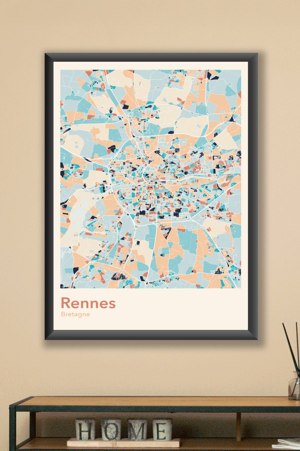 Plan de Rennes coloré - Carte personnalisée