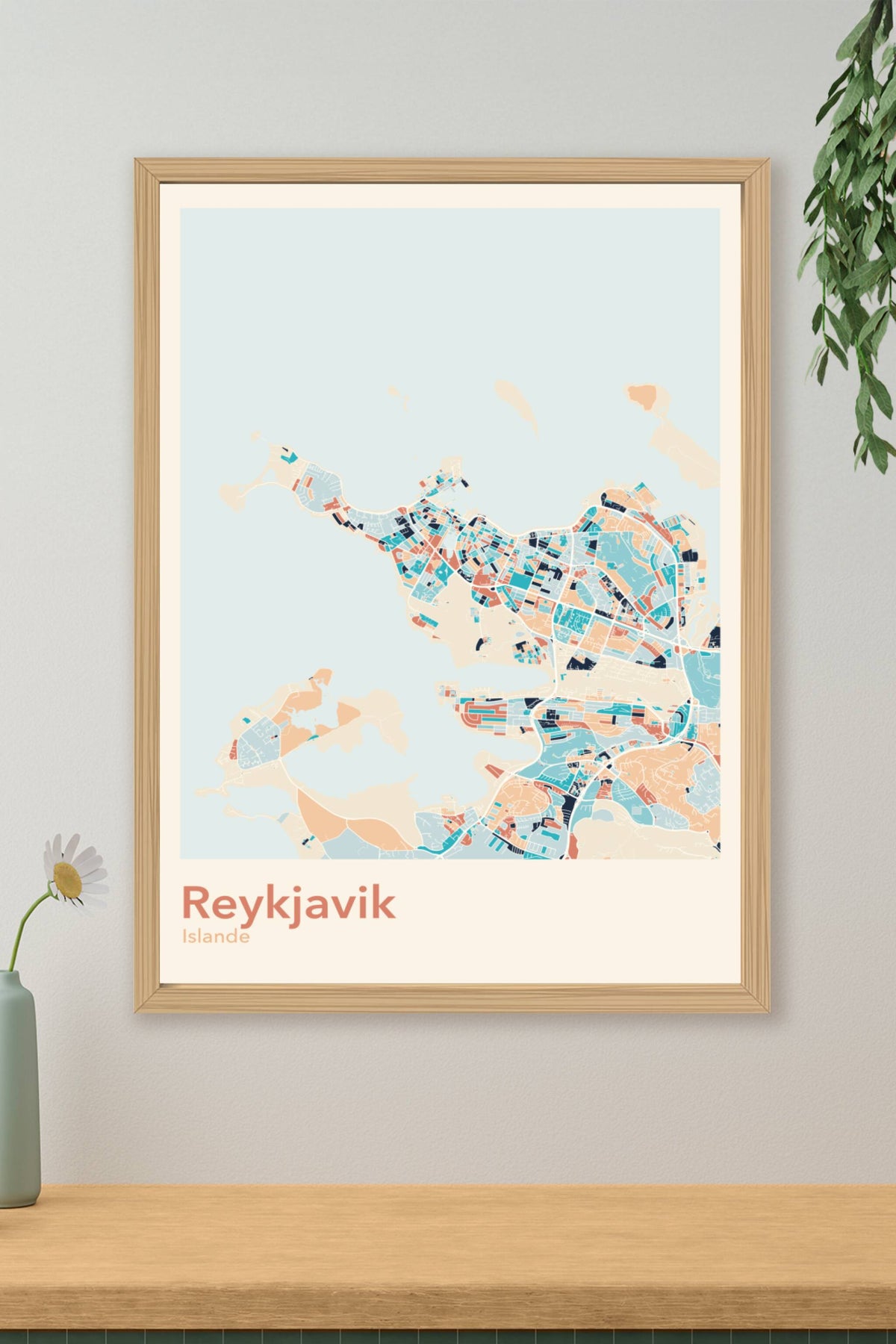 Plan de Reykjavik coloré - Carte personnalisée