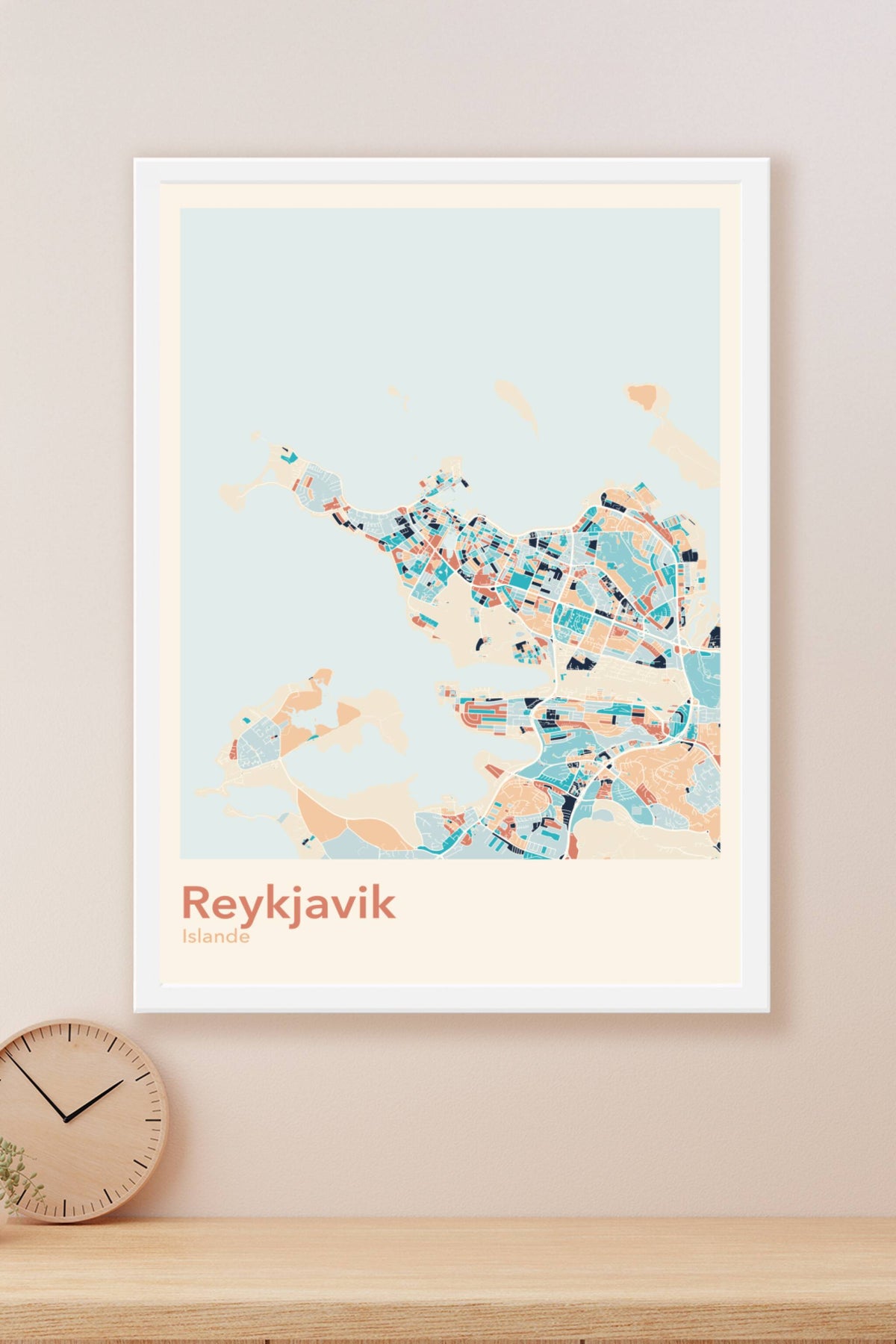 Plan de Reykjavik coloré - Carte personnalisée