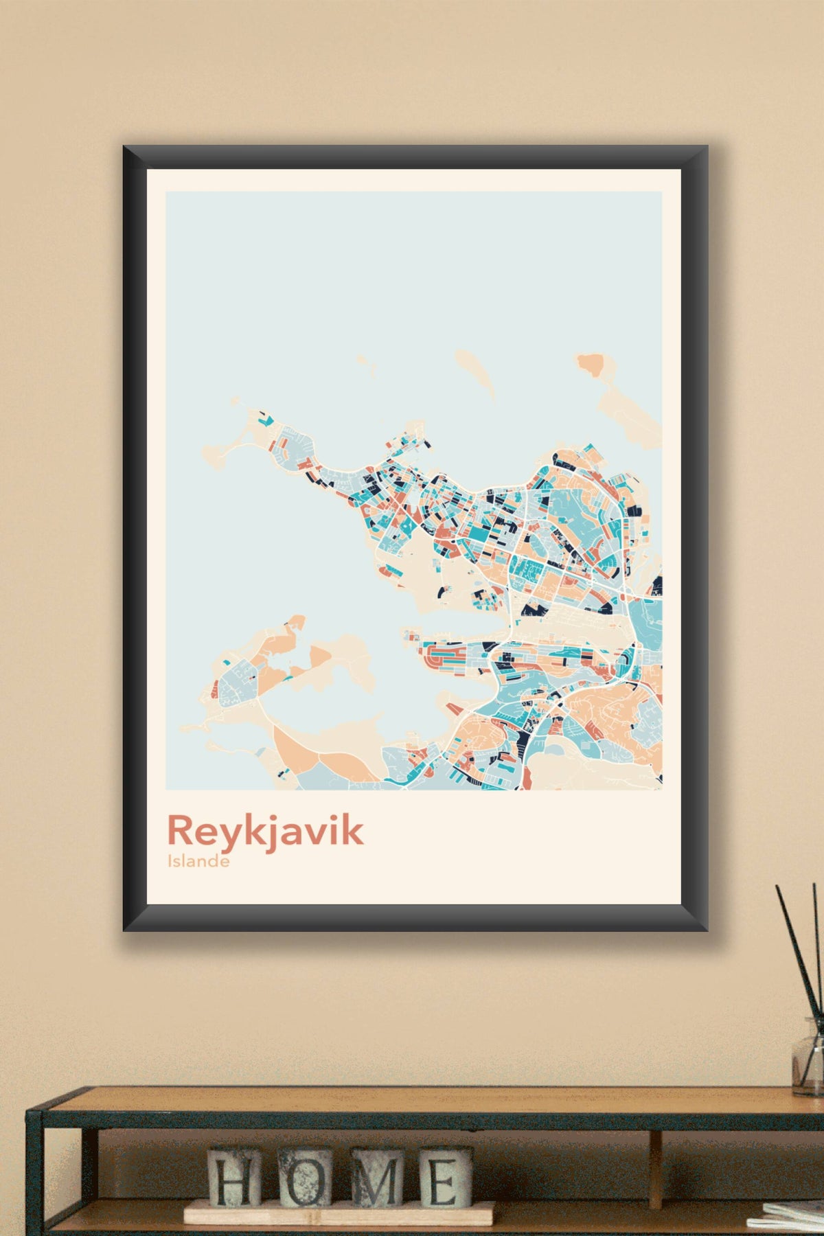 Plan de Reykjavik coloré - Carte personnalisée