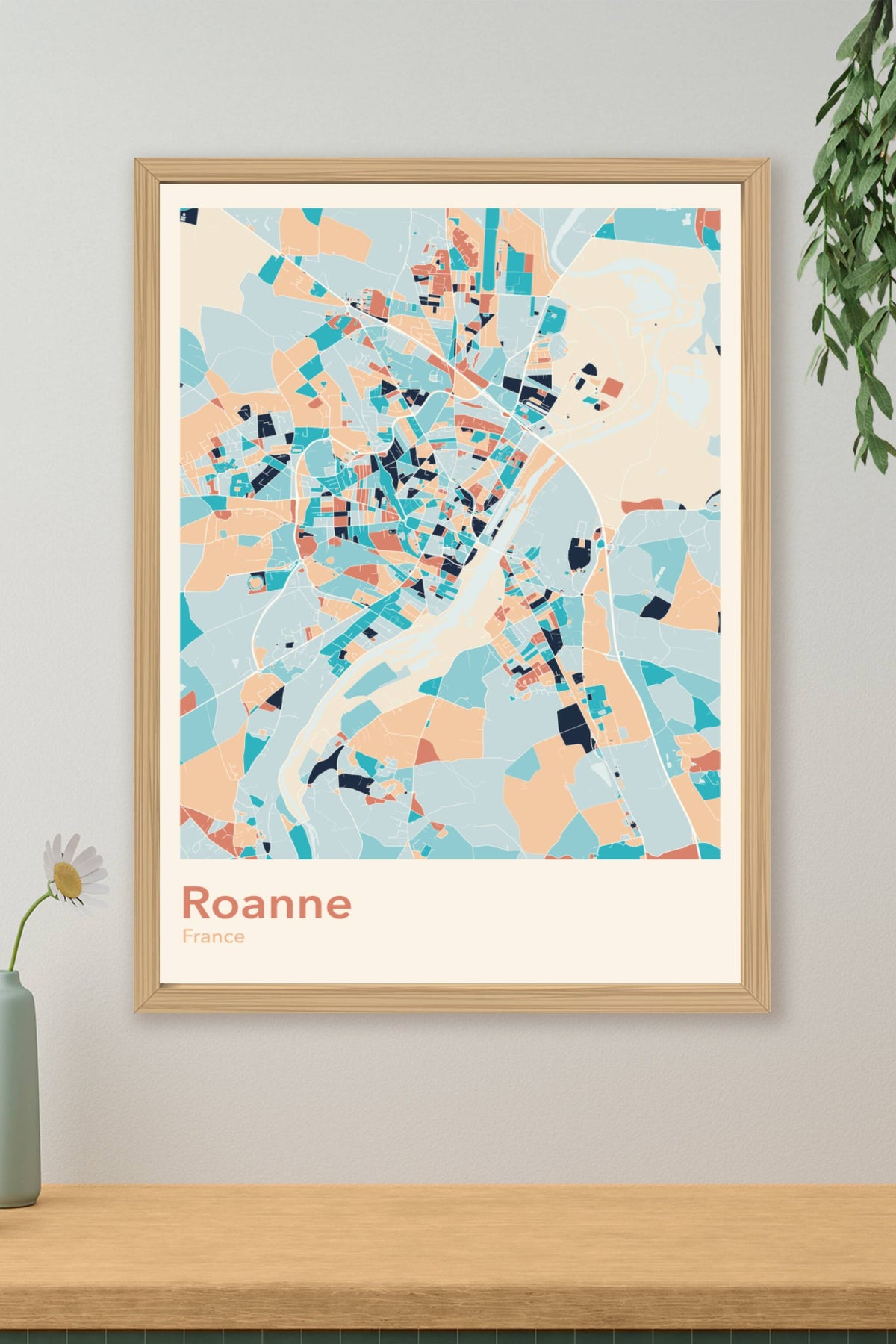 Plan de Roanne coloré - Carte personnalisée