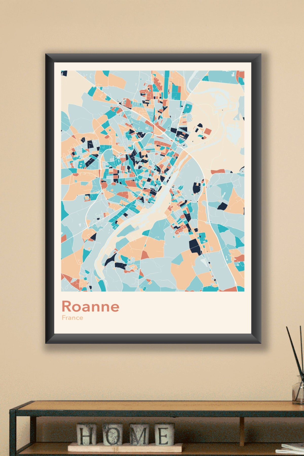 Plan de Roanne coloré - Carte personnalisée