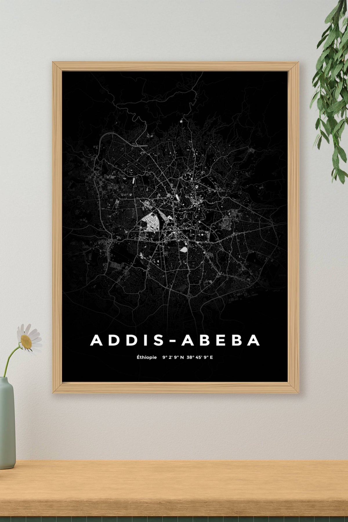Carte d'Addis-Abeba nuit - Affiche personnalisée