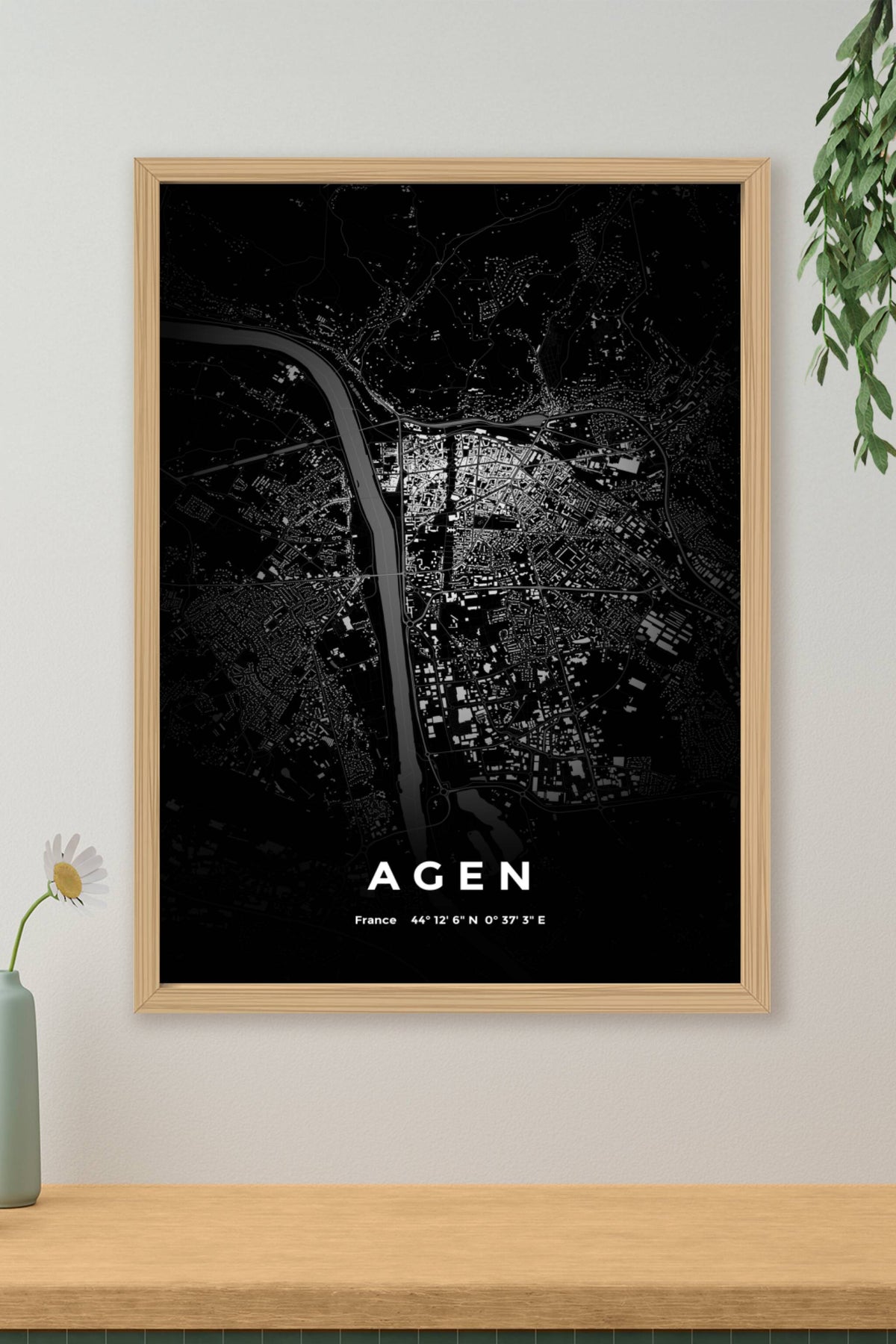 Carte d'Agen nuit - Affiche personnalisée