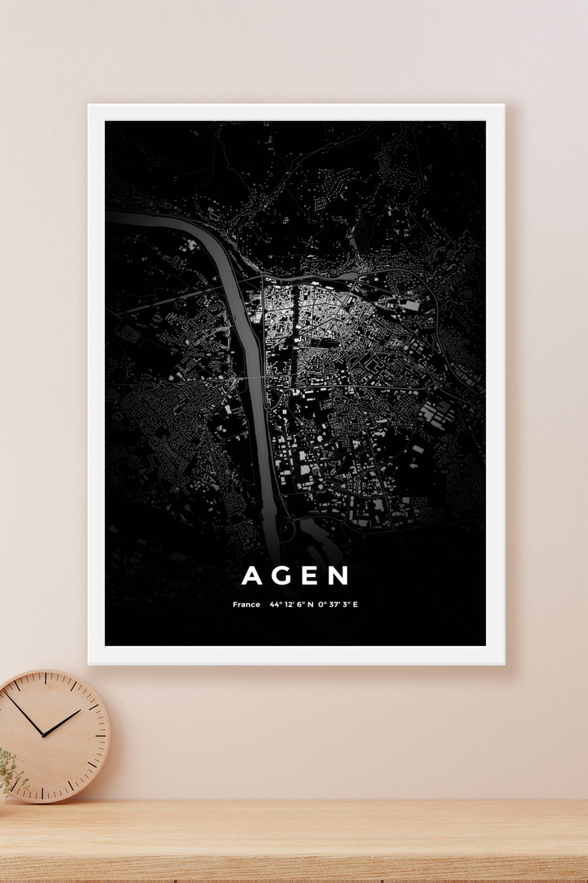 Carte d'Agen nuit - Affiche personnalisée