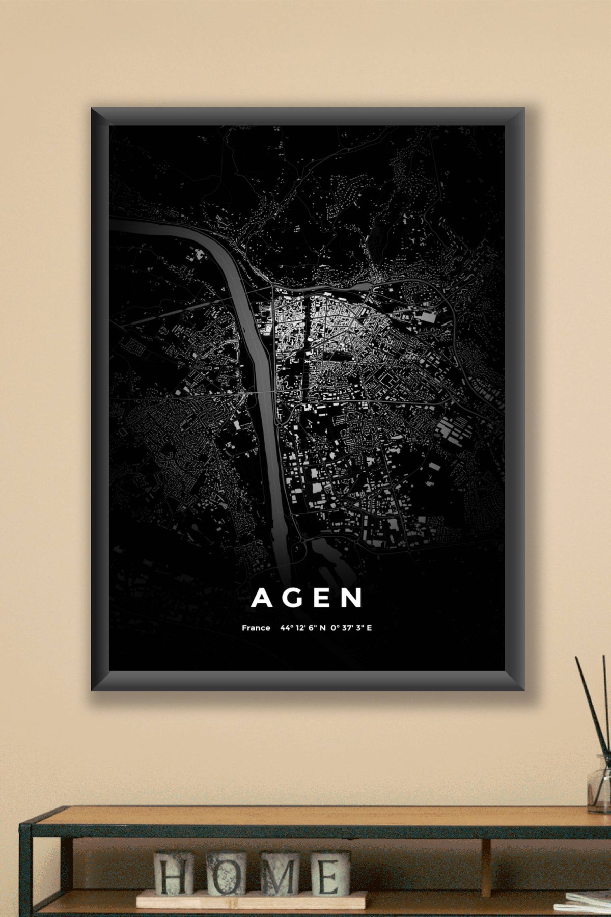 Carte d'Agen nuit - Affiche personnalisée