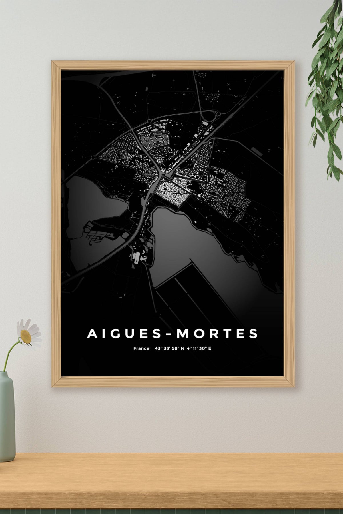 Carte d'Aigues-Mortes nuit - Affiche personnalisée