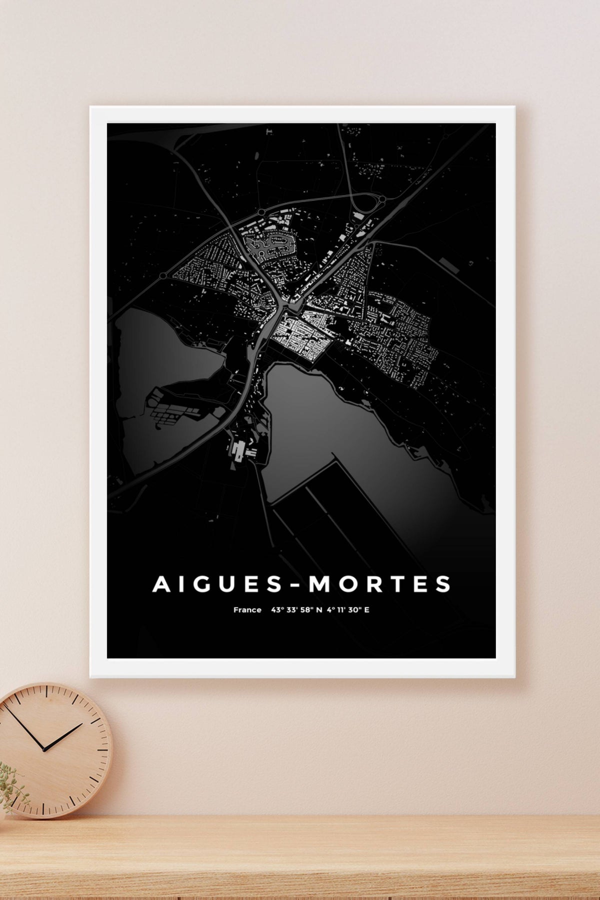 Carte d'Aigues-Mortes nuit - Affiche personnalisée