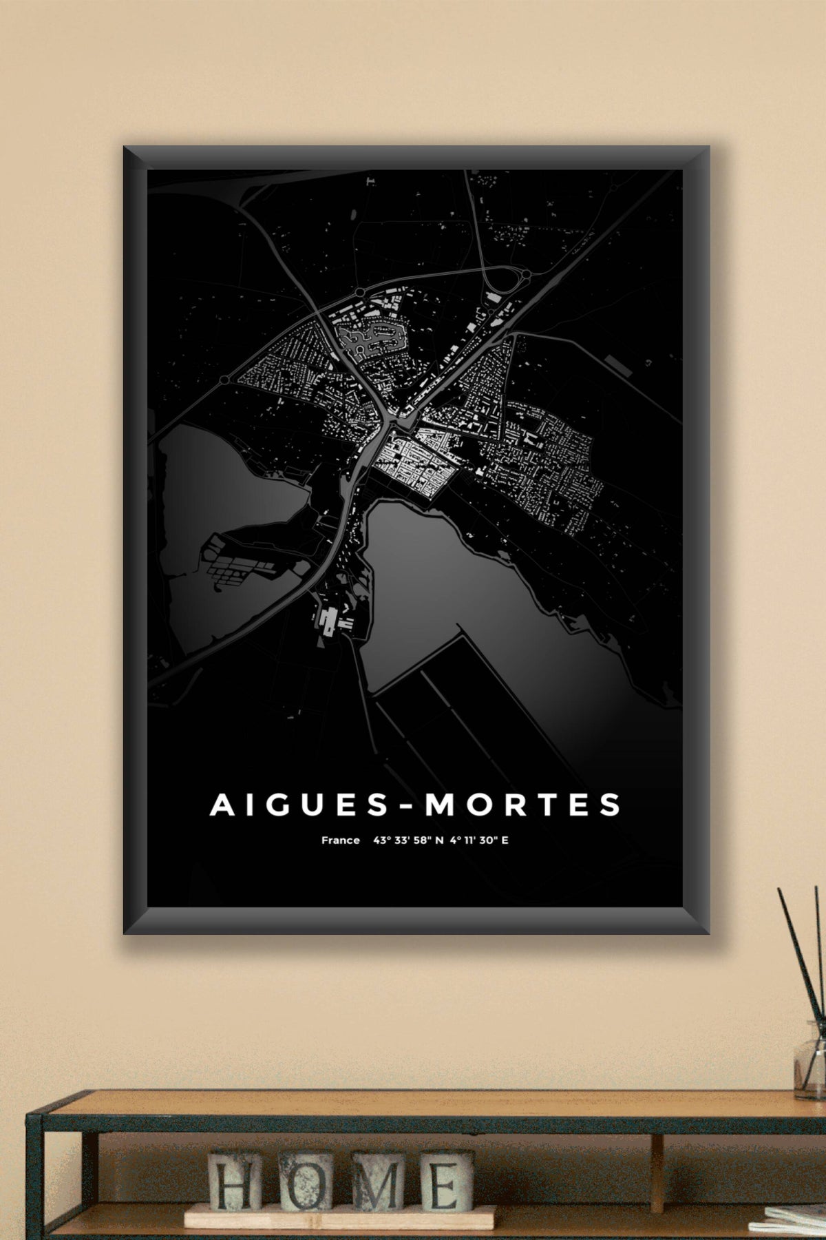 Carte d'Aigues-Mortes nuit - Affiche personnalisée