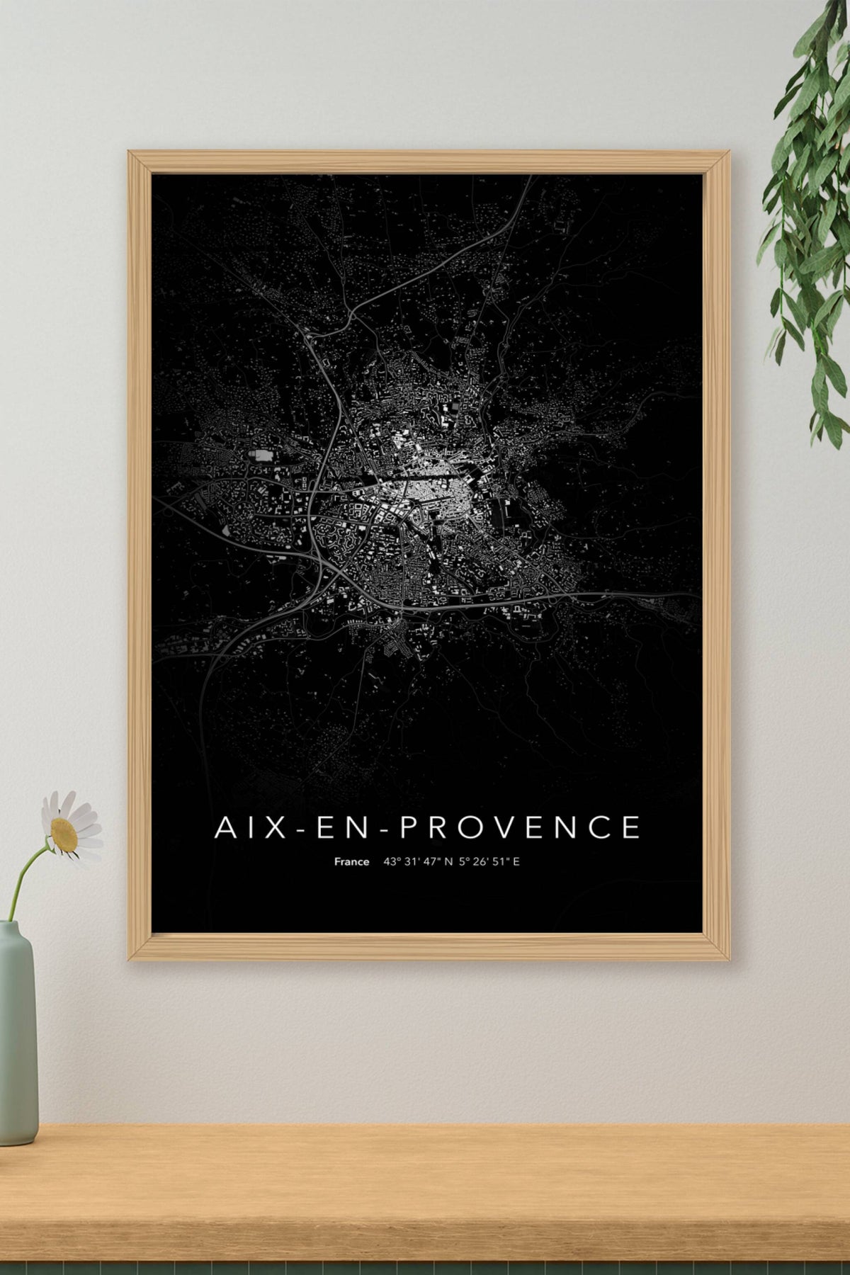 Carte d'Aix-en-Provence nuit - Affiche personnalisée