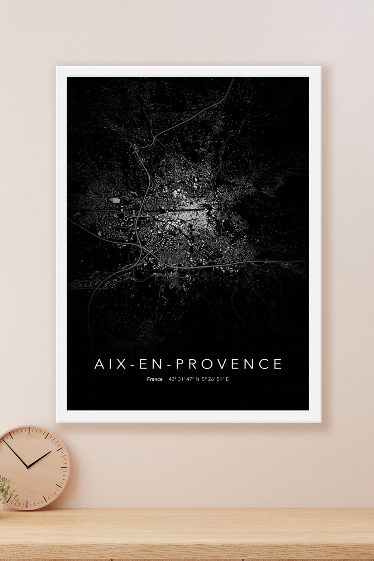 Carte d'Aix-en-Provence nuit - Affiche personnalisée