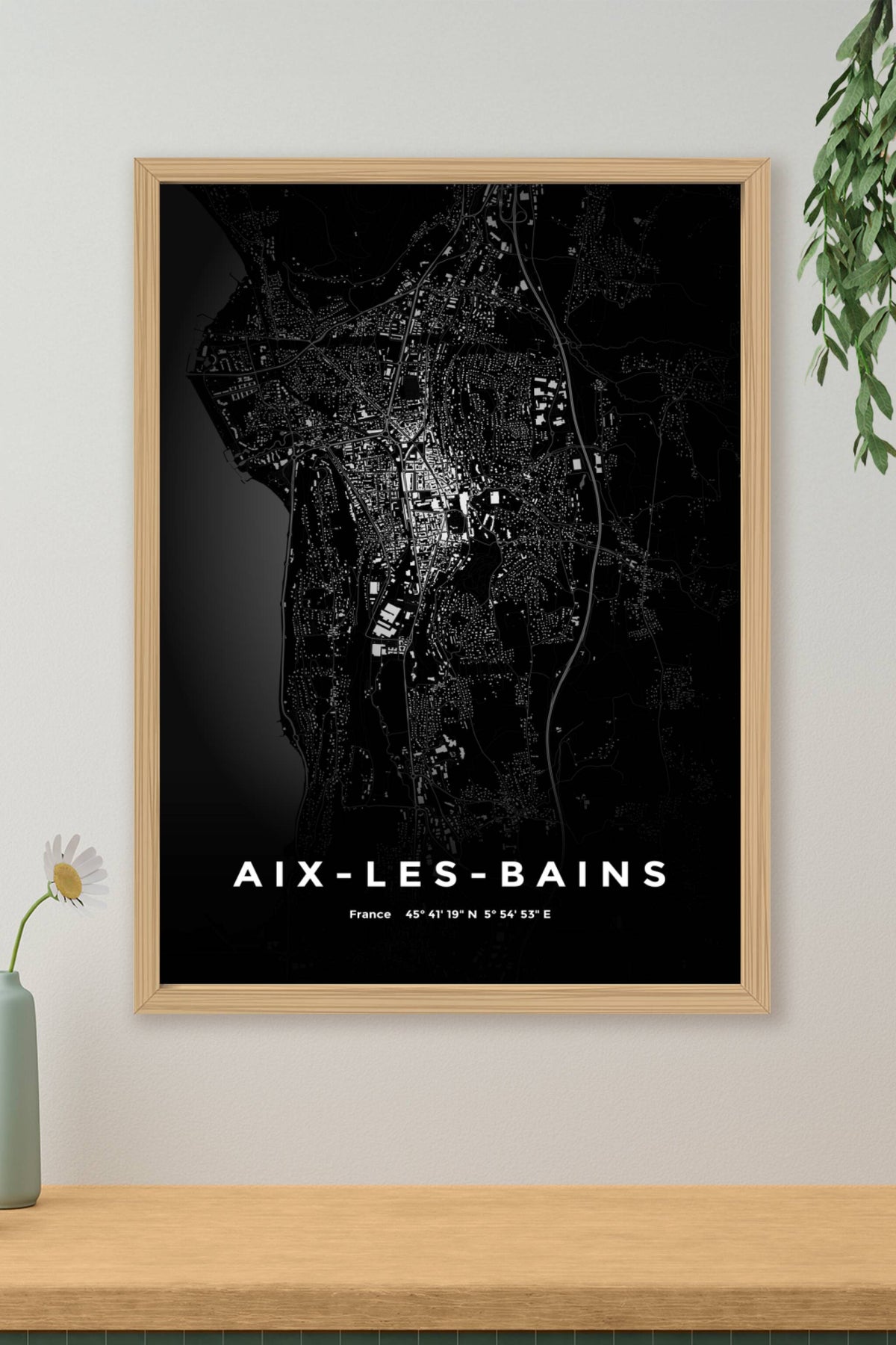 Carte d'Aix-les-Bains nuit - Affiche personnalisée