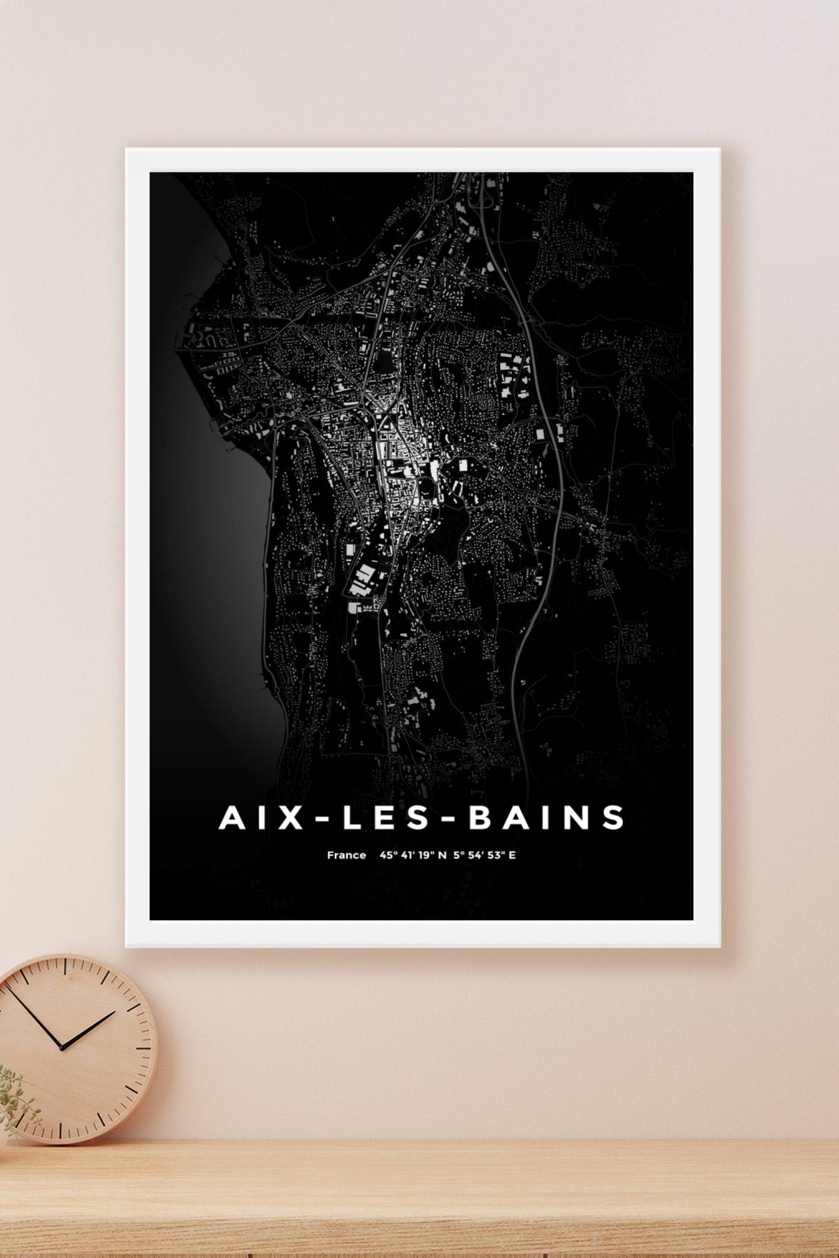 Carte d'Aix-les-Bains nuit - Affiche personnalisée