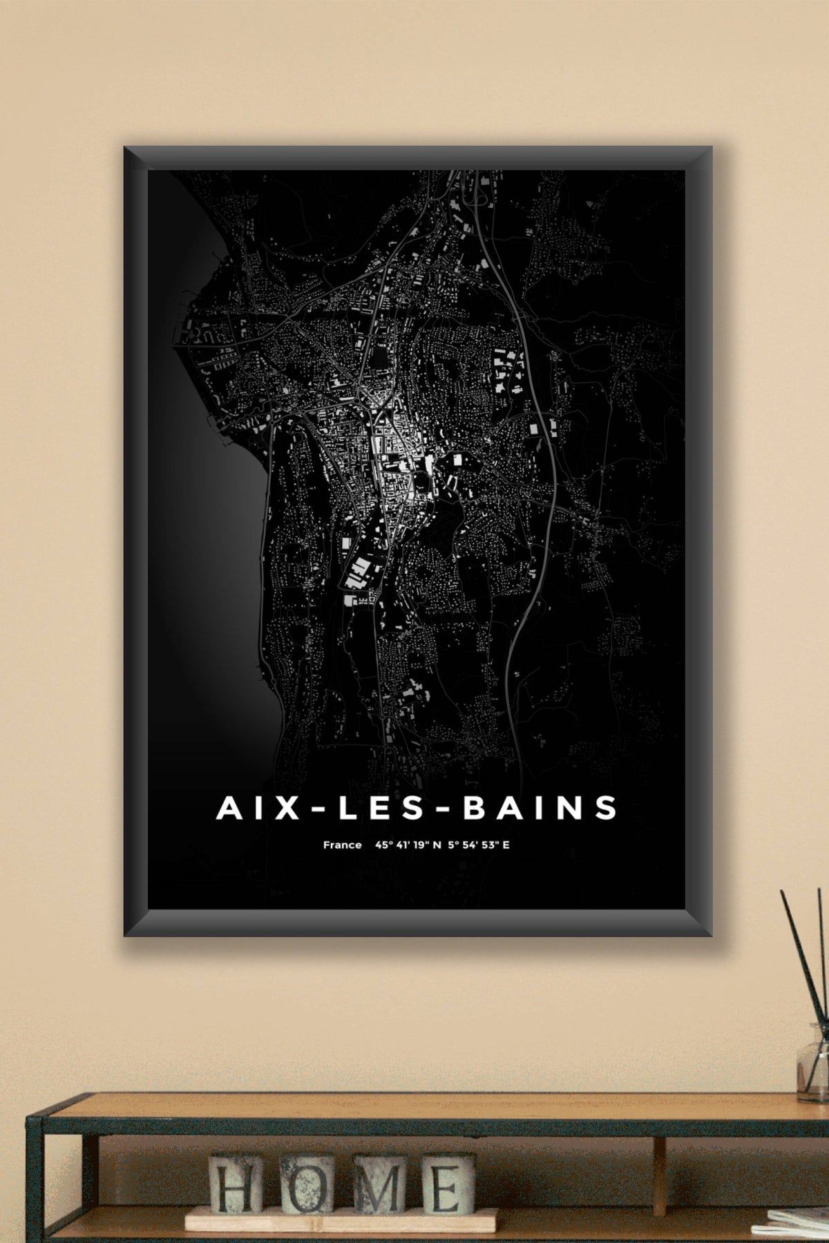 Carte d'Aix-les-Bains nuit - Affiche personnalisée