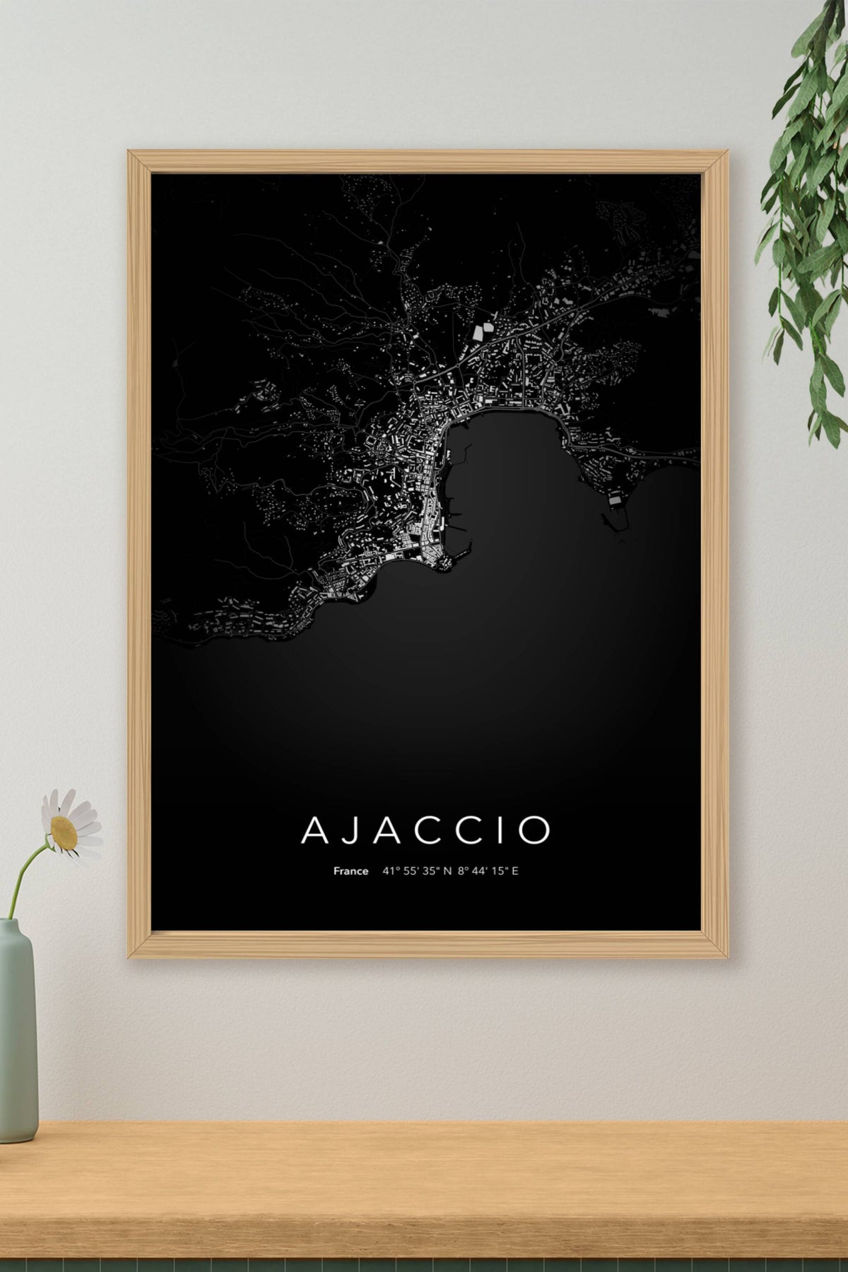 Carte d'Ajaccio nuit - Affiche personnalisée