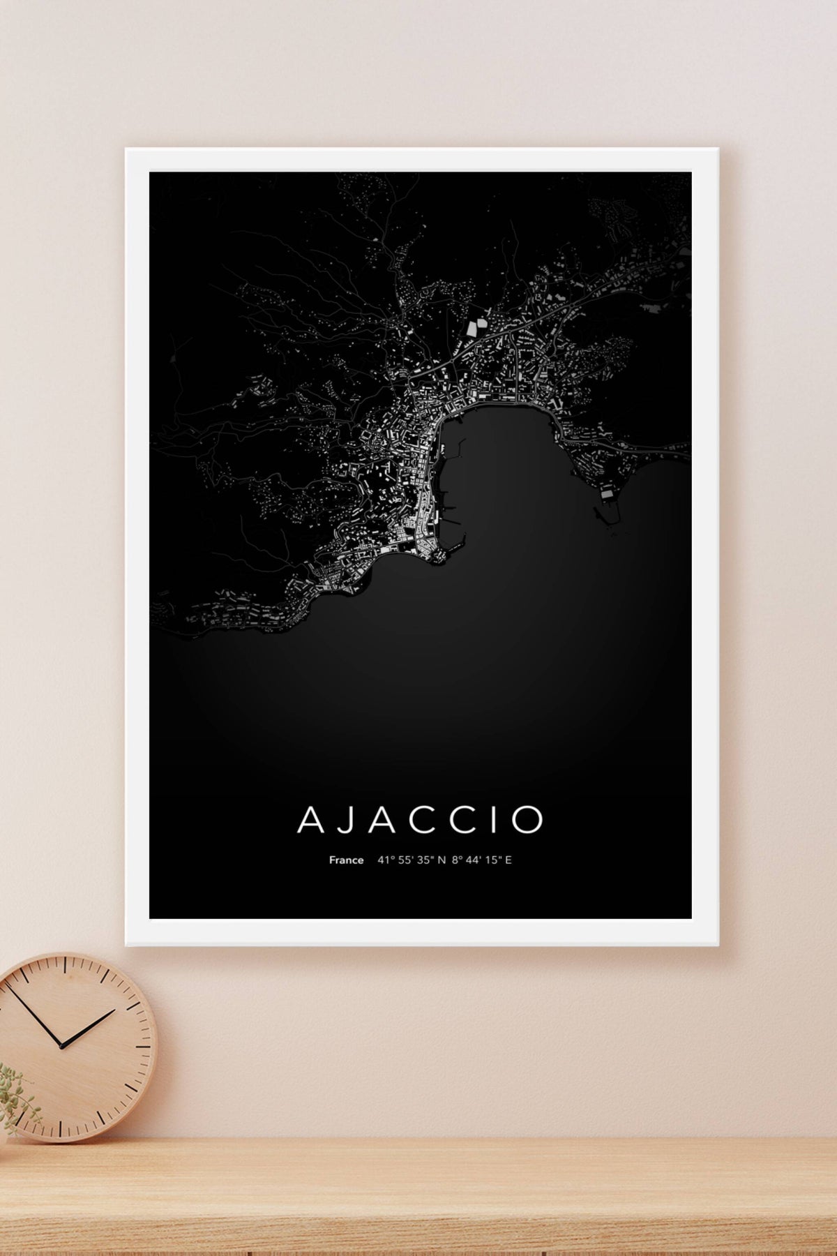 Carte d'Ajaccio nuit - Affiche personnalisée