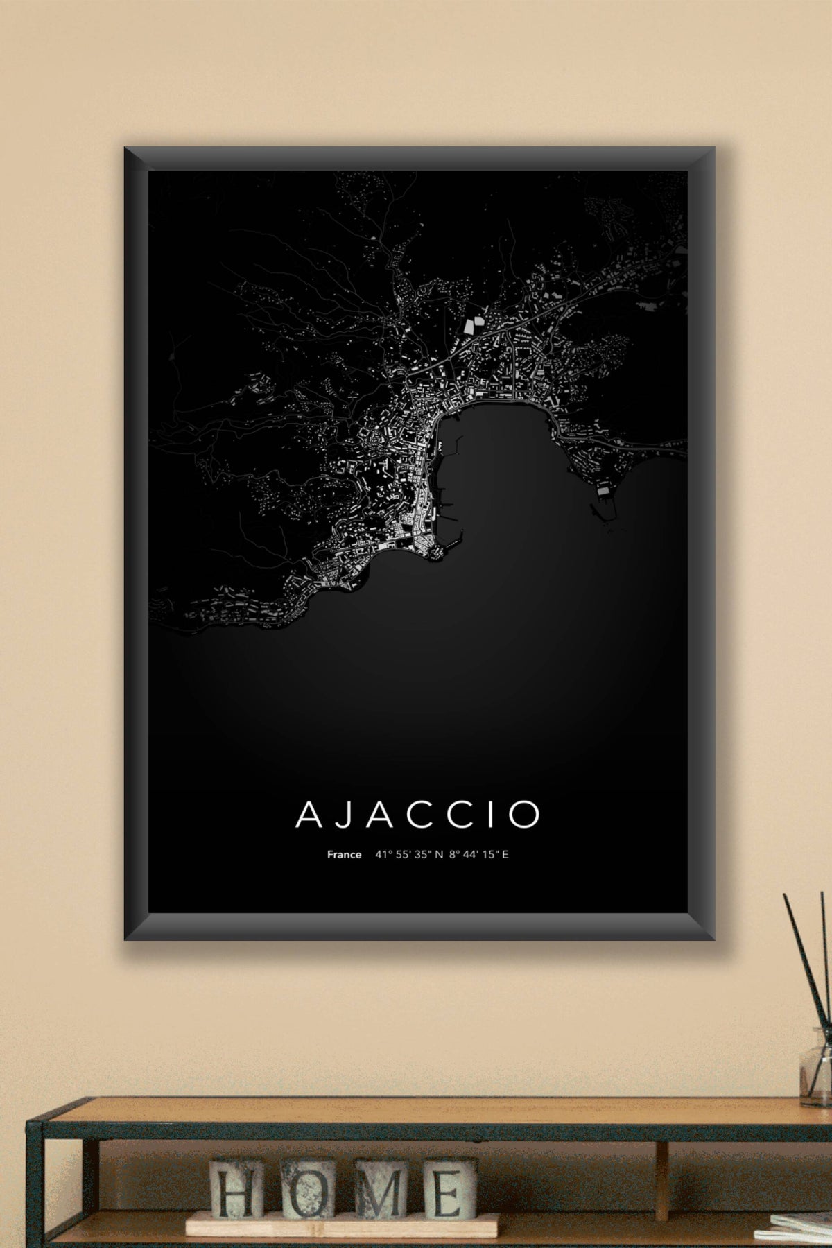Carte d'Ajaccio nuit - Affiche personnalisée